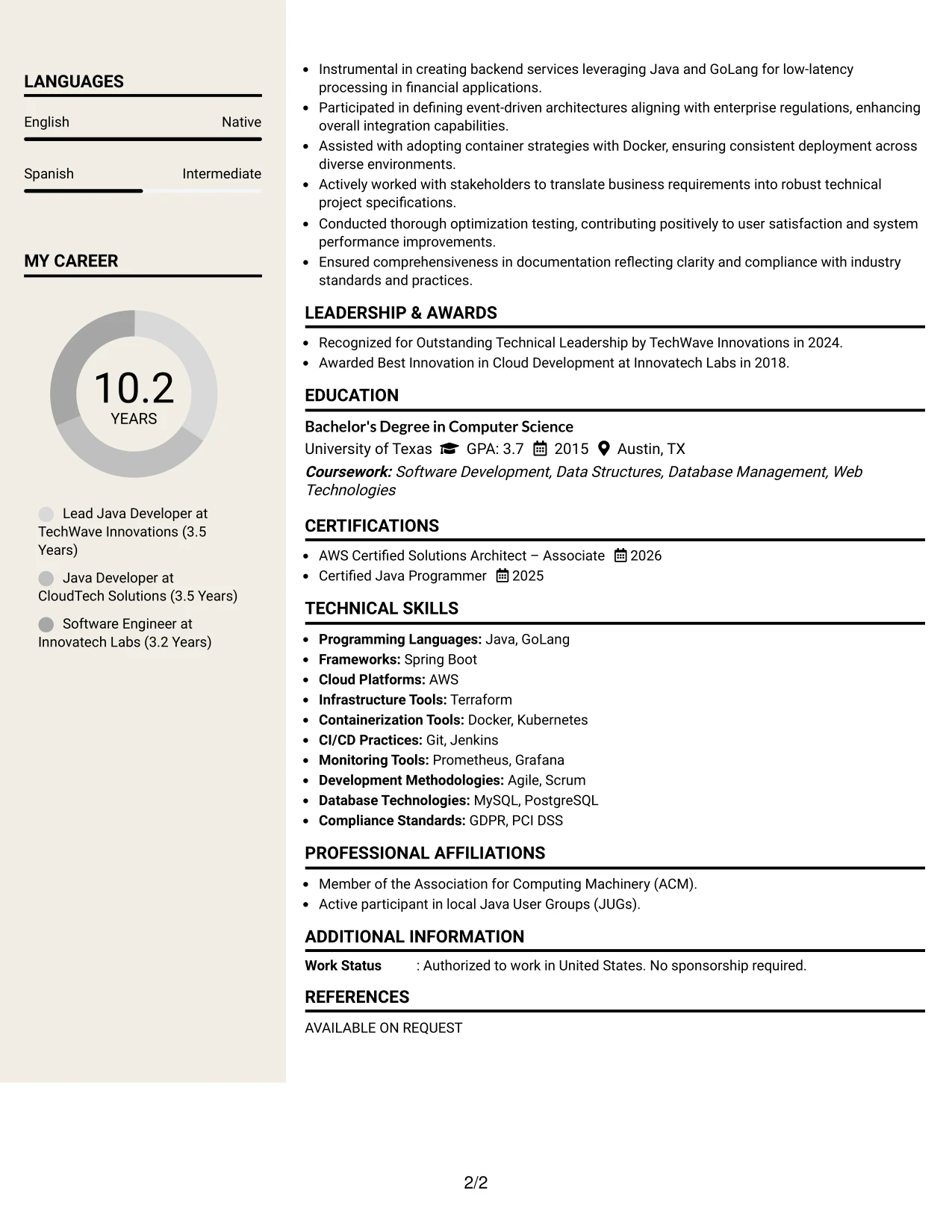 Resume Example Page 2