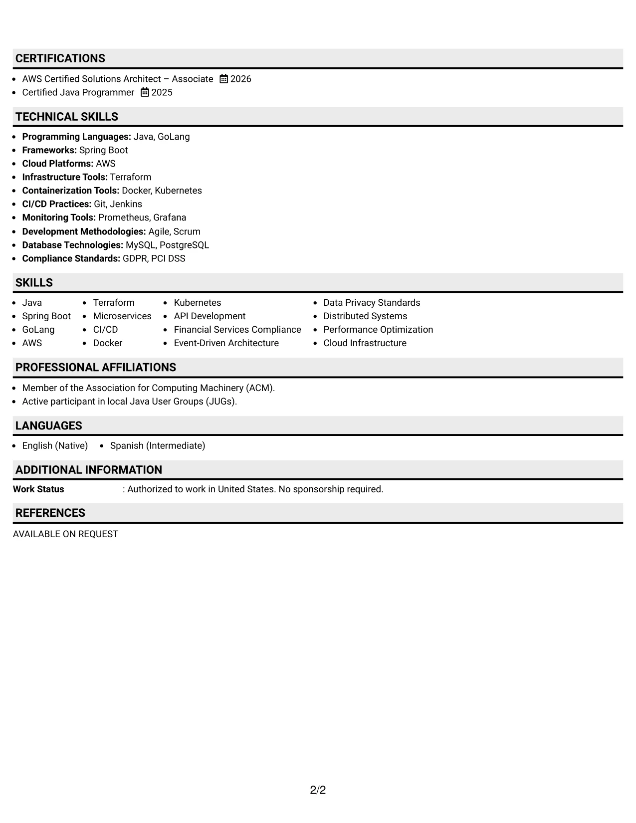 Resume Example Page 2