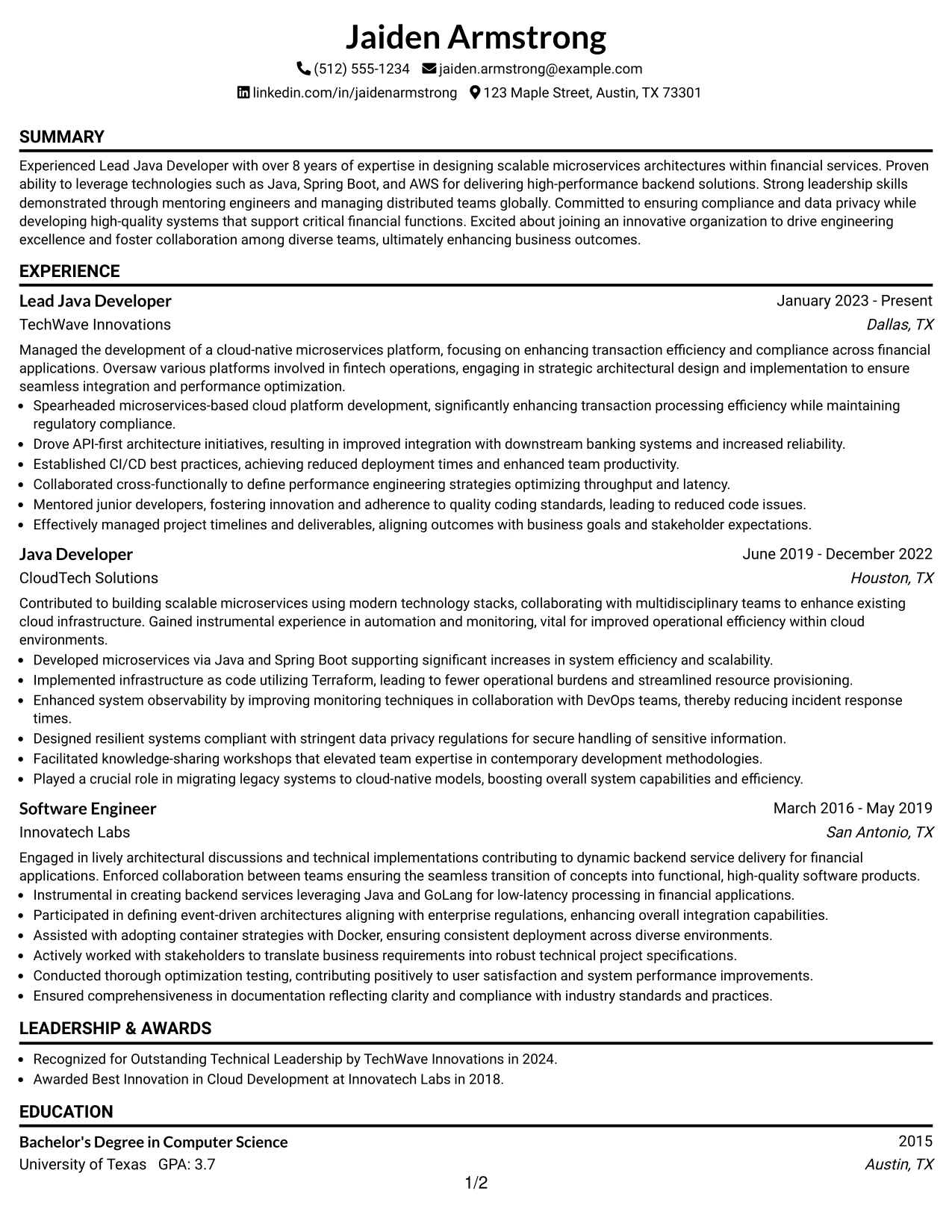 Resume Example Page 1