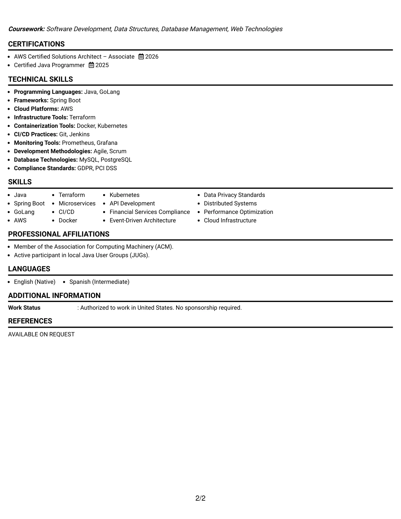Resume Example Page 2