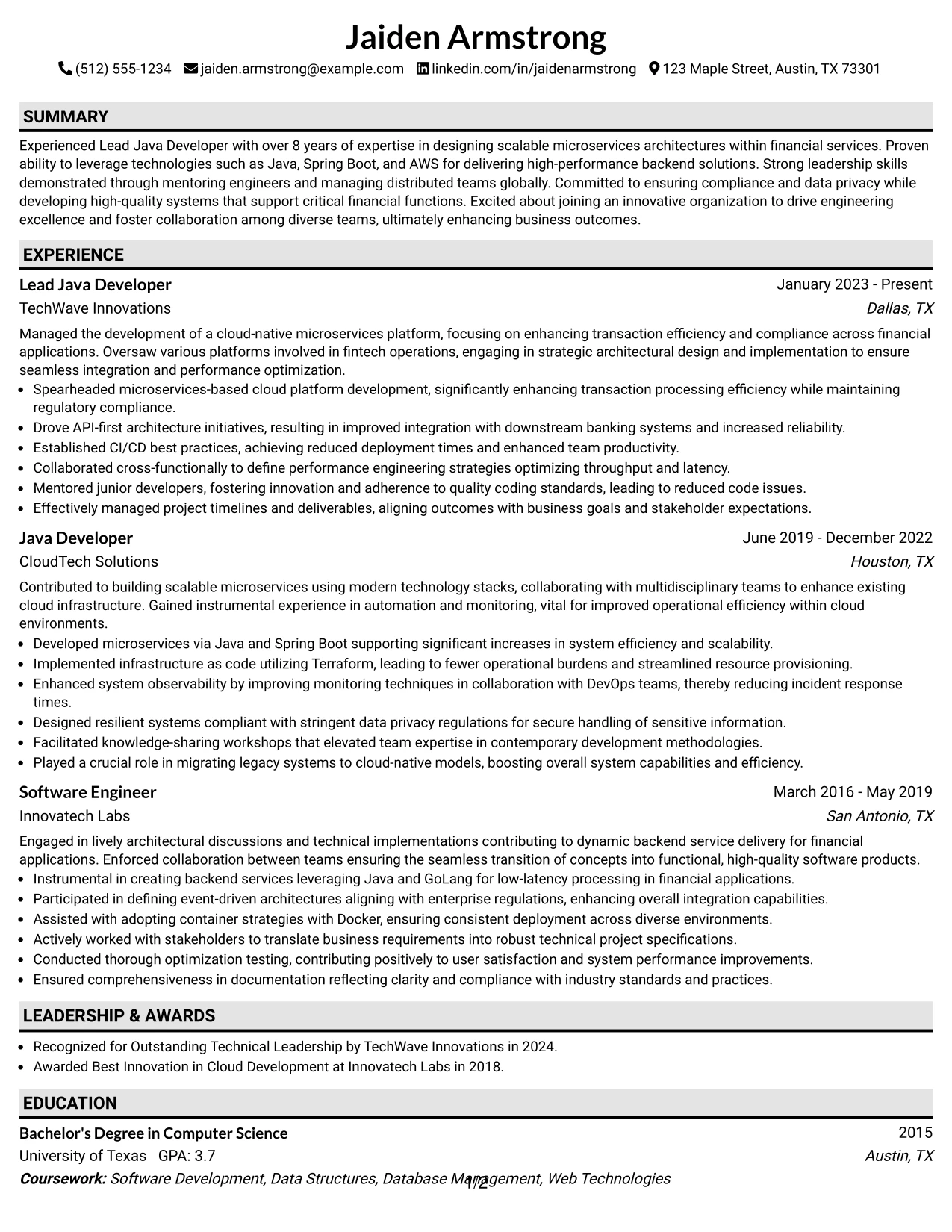 Resume Example Page 1
