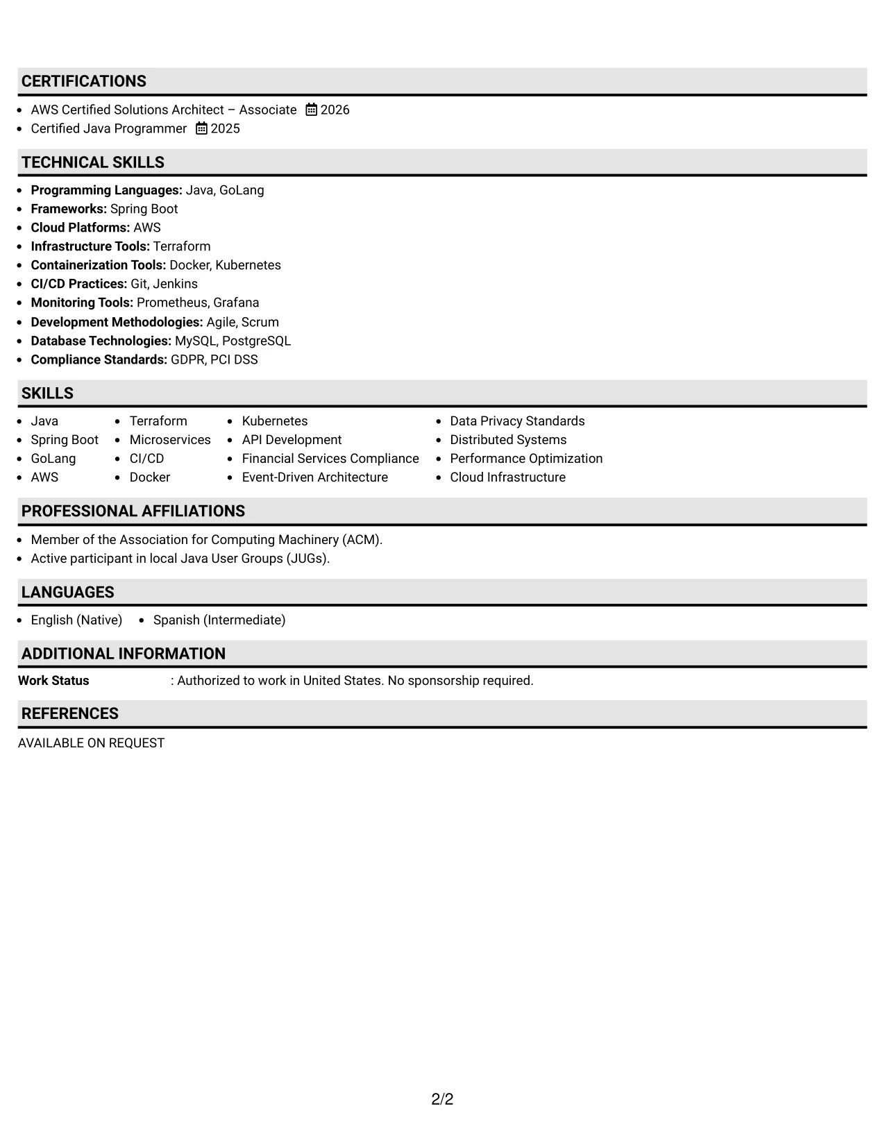 Resume Example Page 2