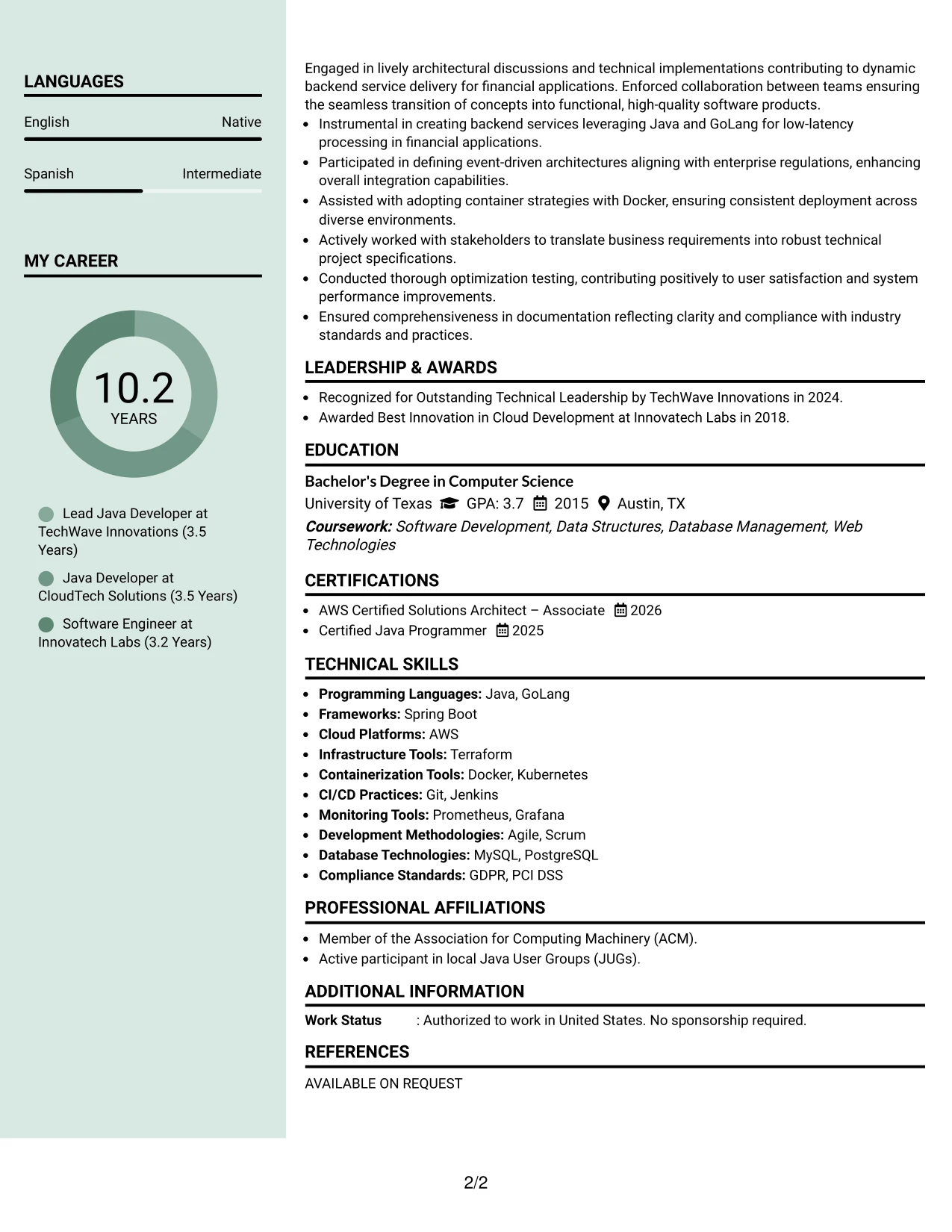 Resume Example Page 2