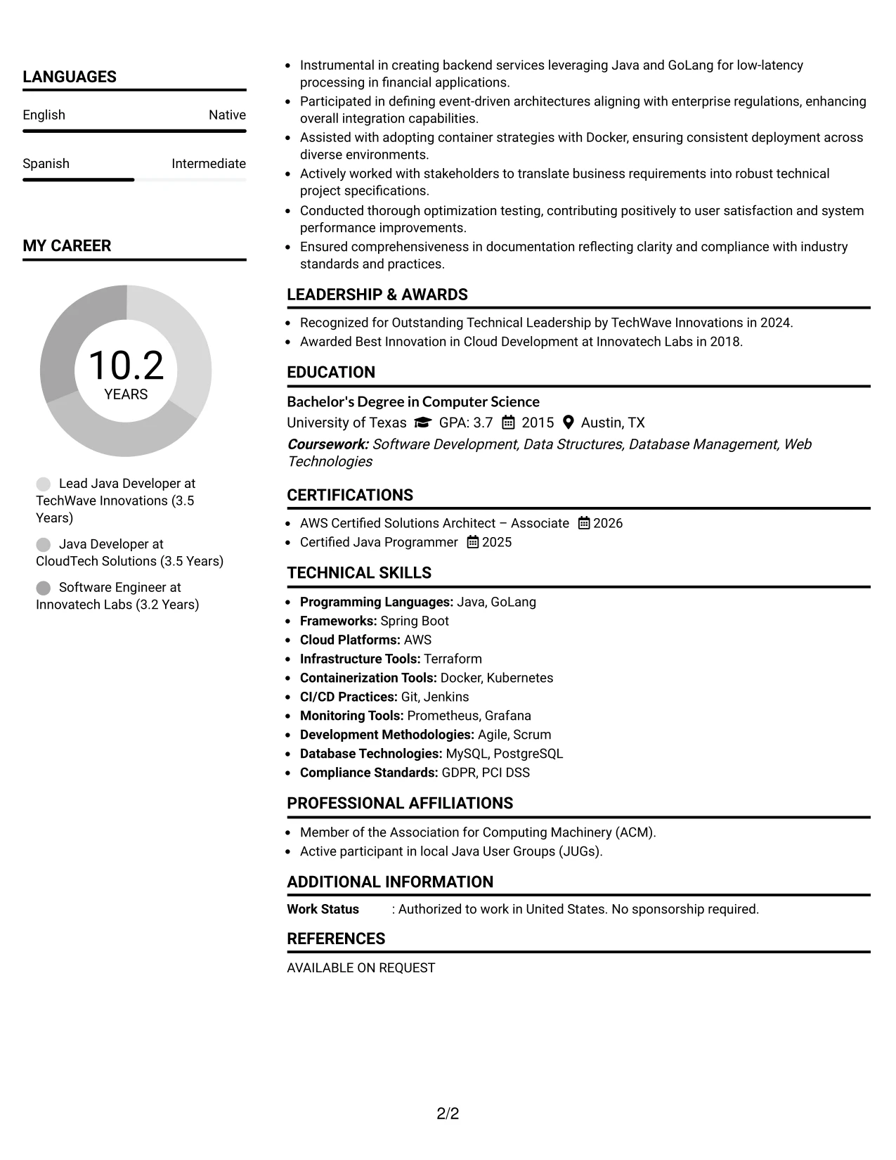 Resume Example Page 2