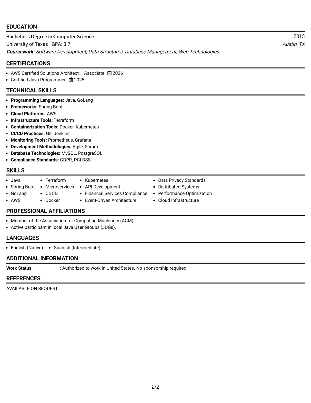 Resume Example Page 2