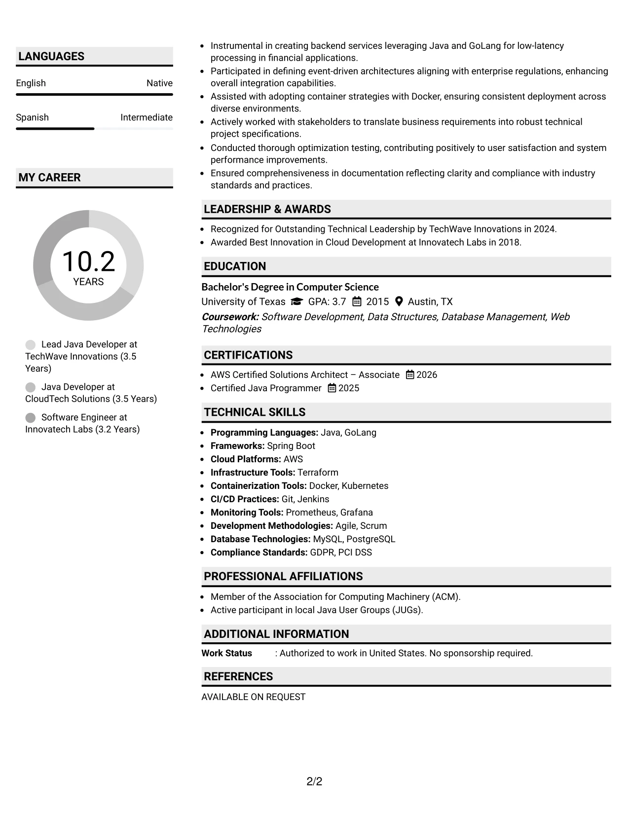 Resume Example Page 2