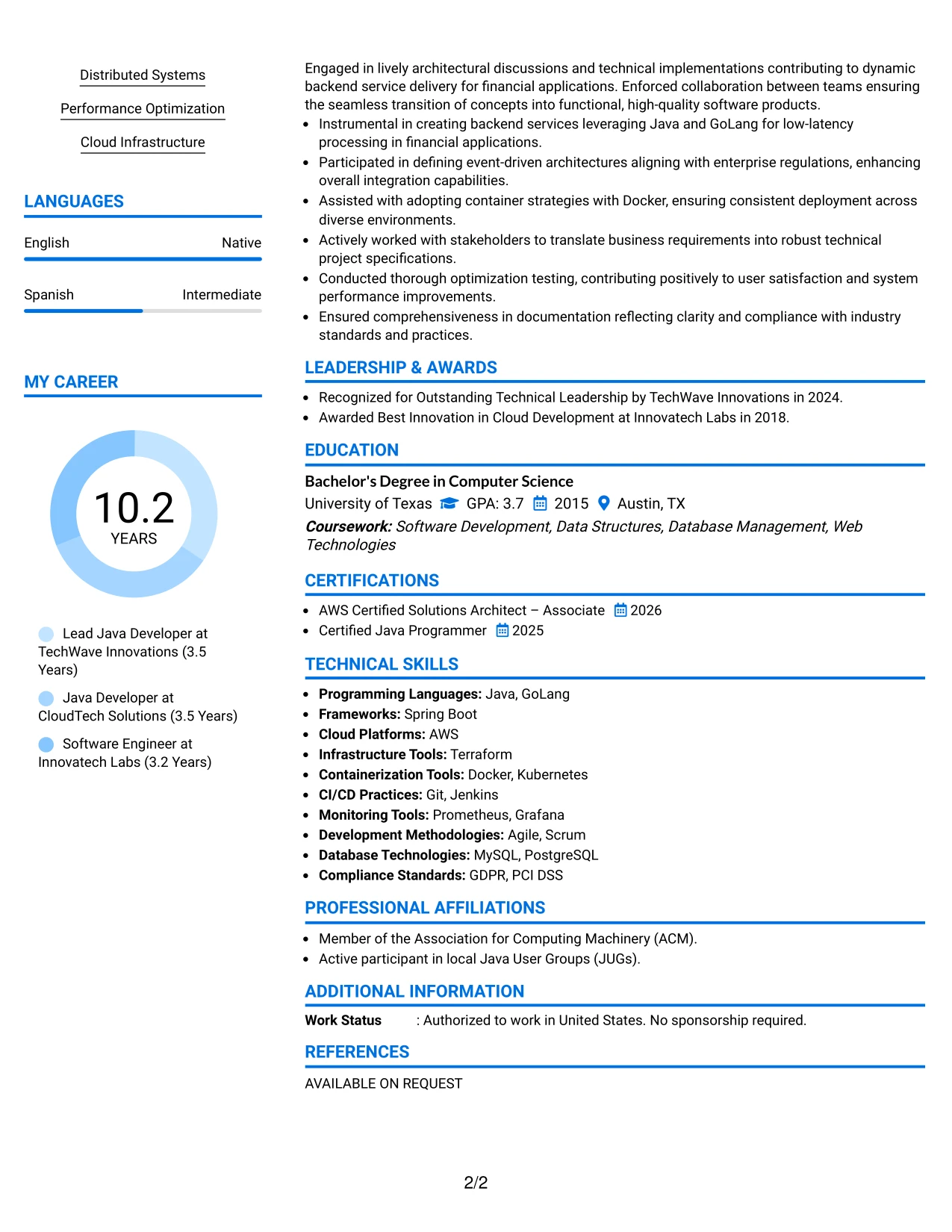 Resume Example Page 2