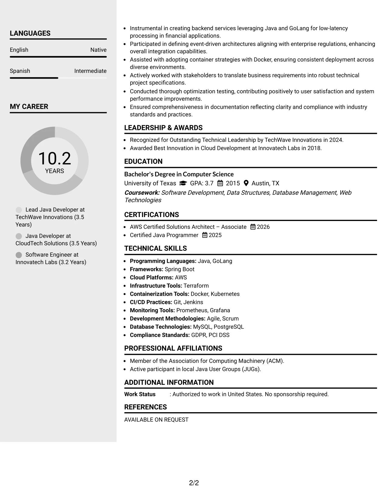 Resume Example Page 2