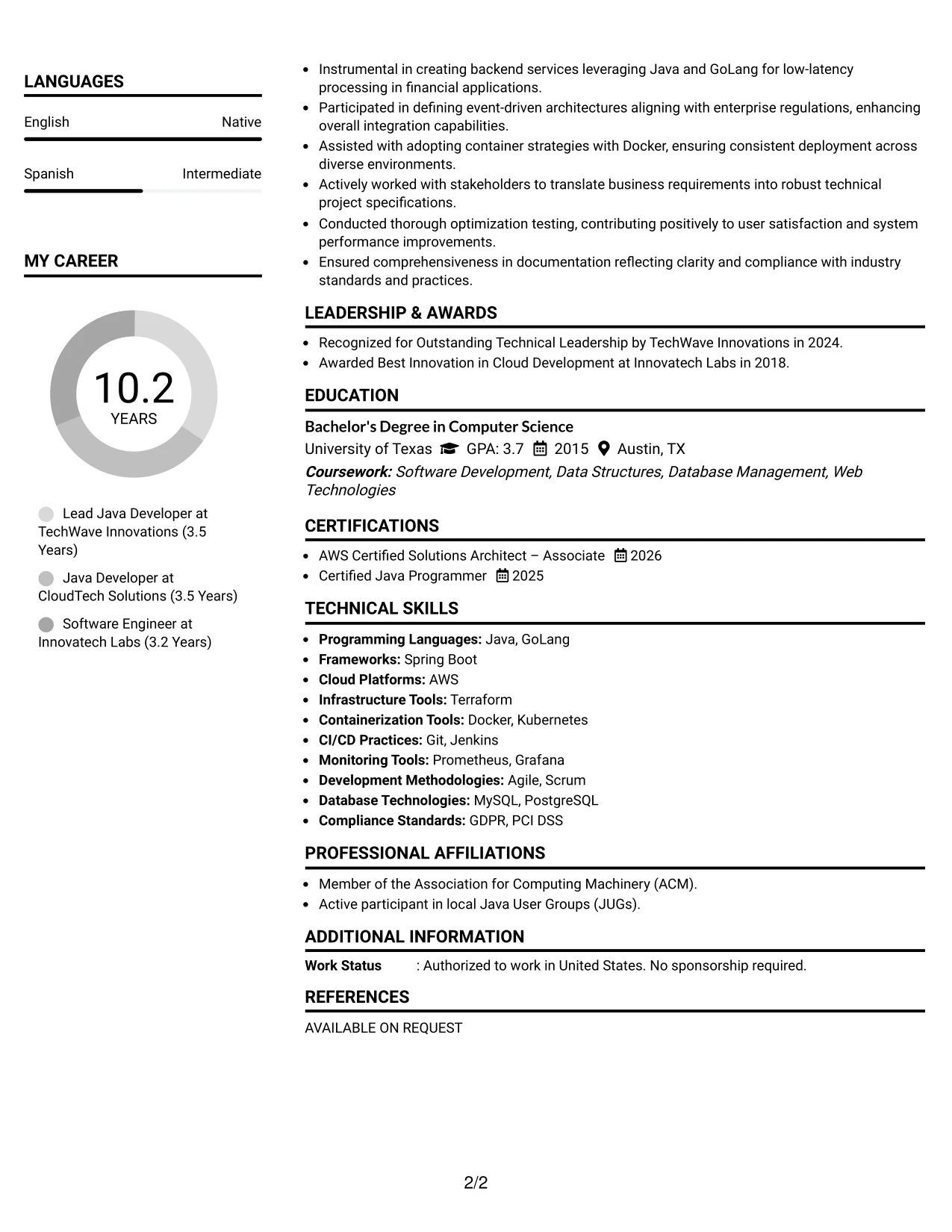 Resume Example Page 2