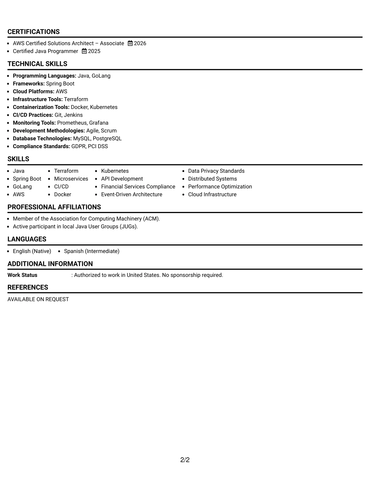 Resume Example Page 2