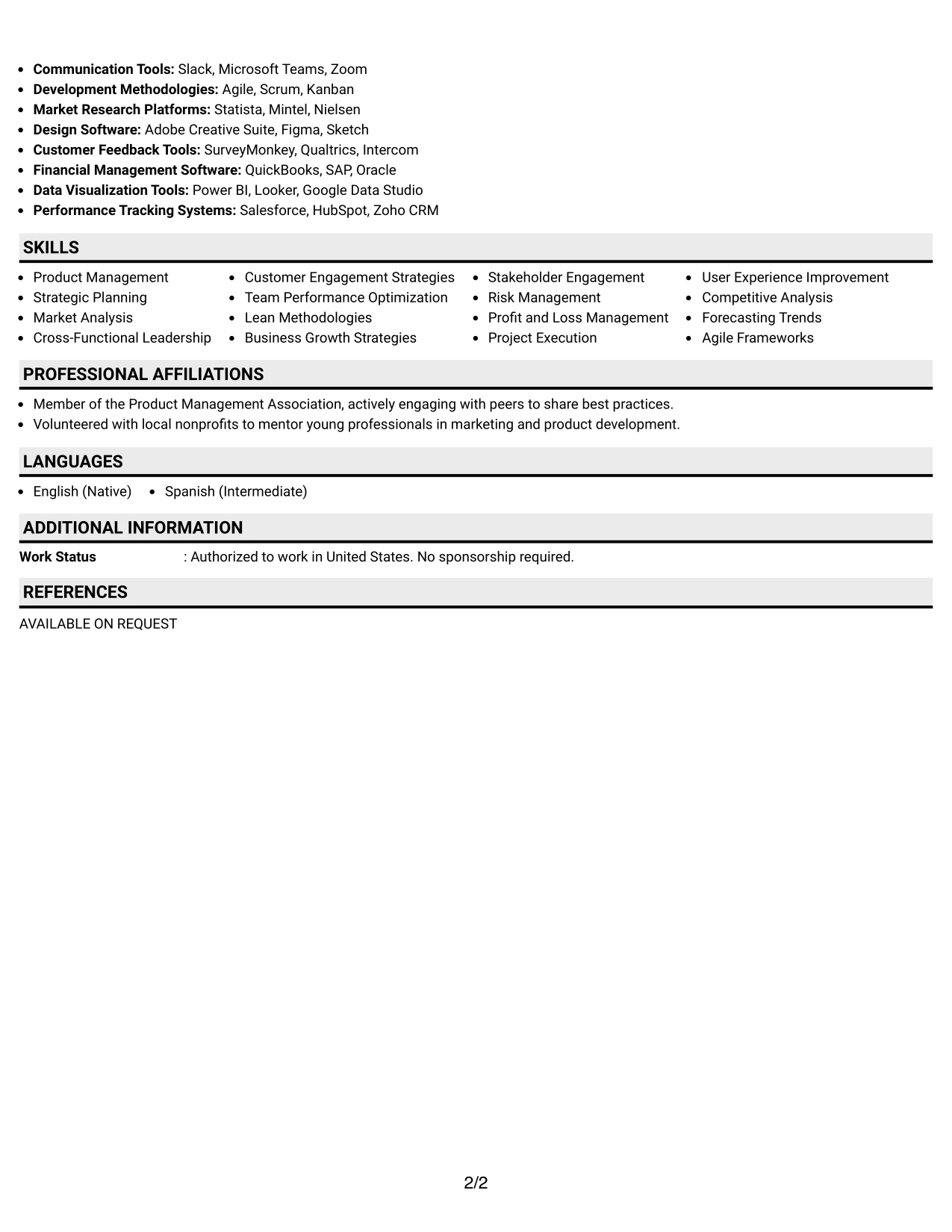 Resume Example Page 2