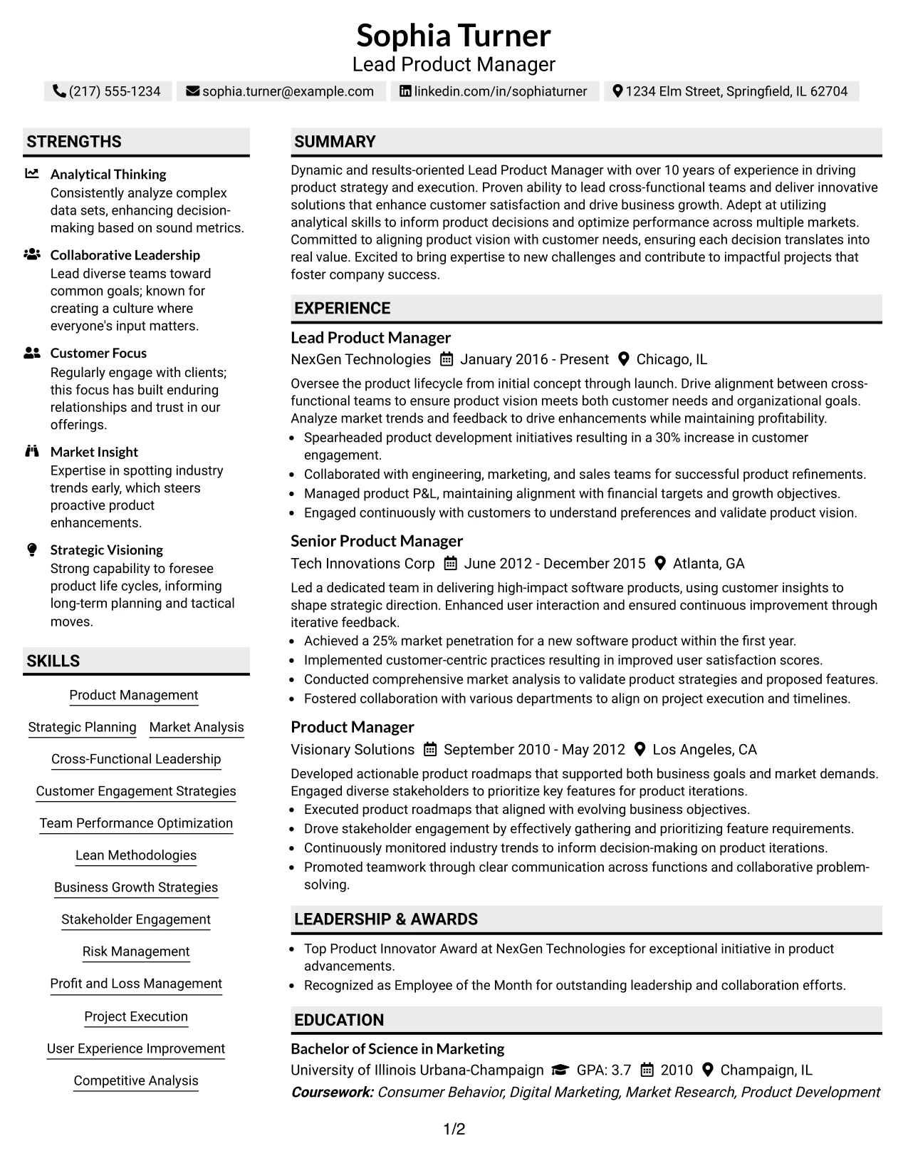Resume Example Page 1