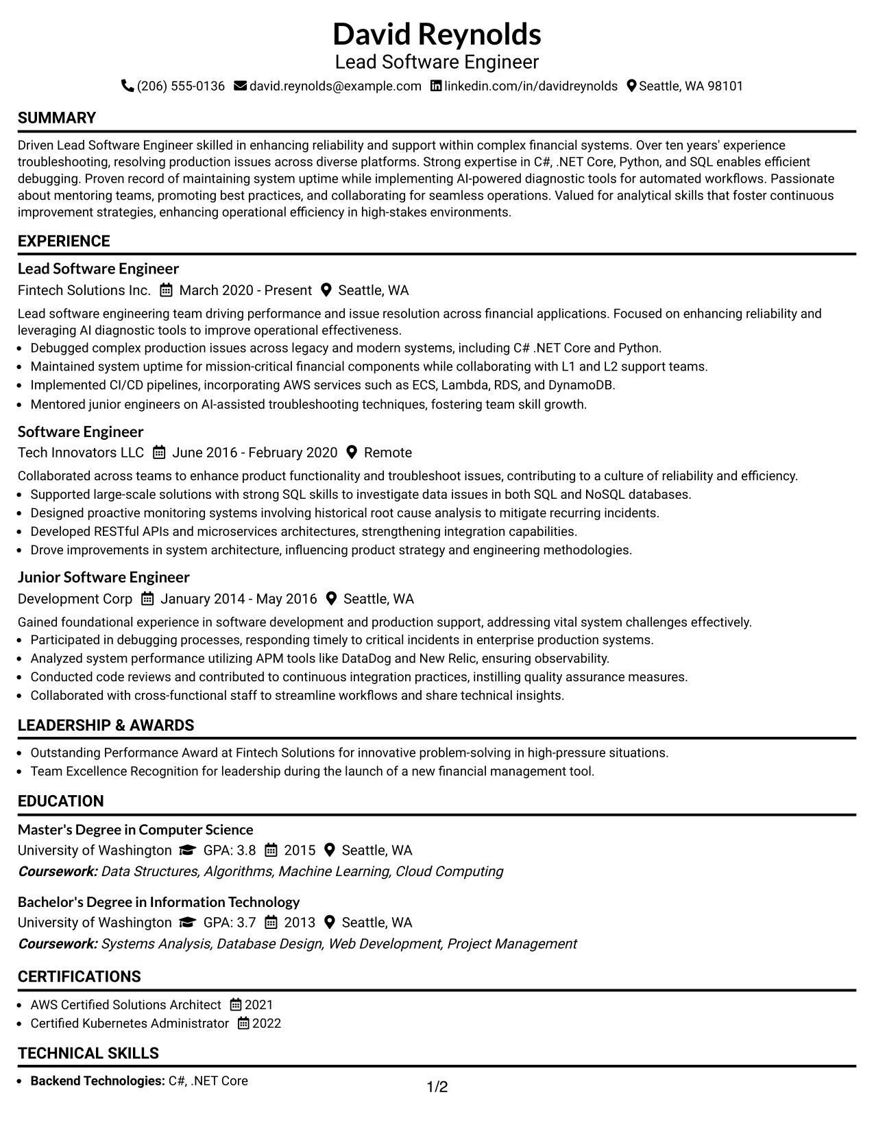 Resume Example Page 1