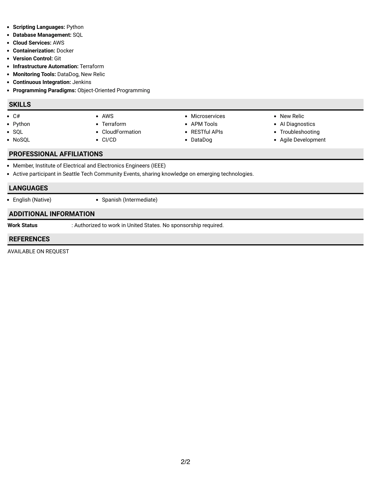 Resume Example Page 2