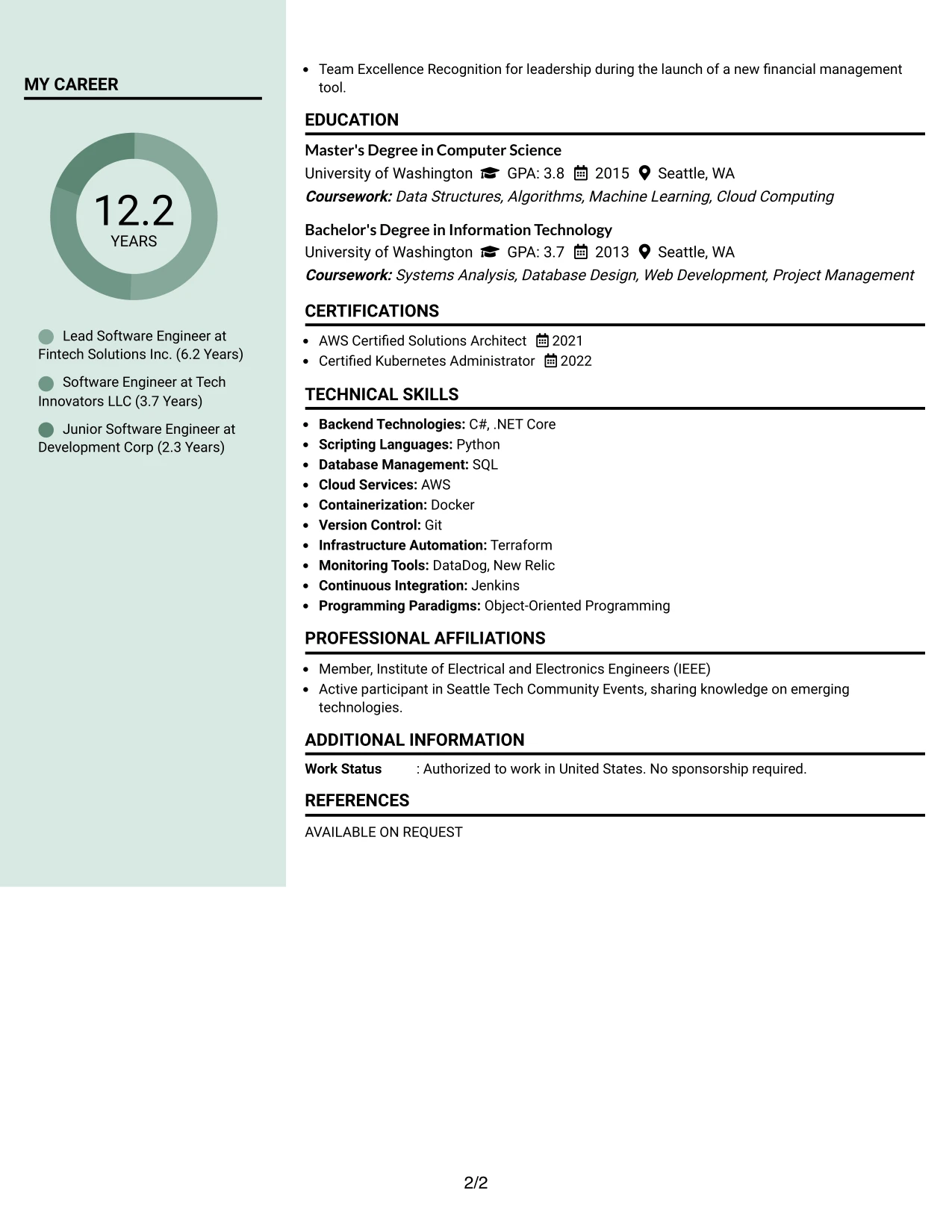 Resume Example Page 2