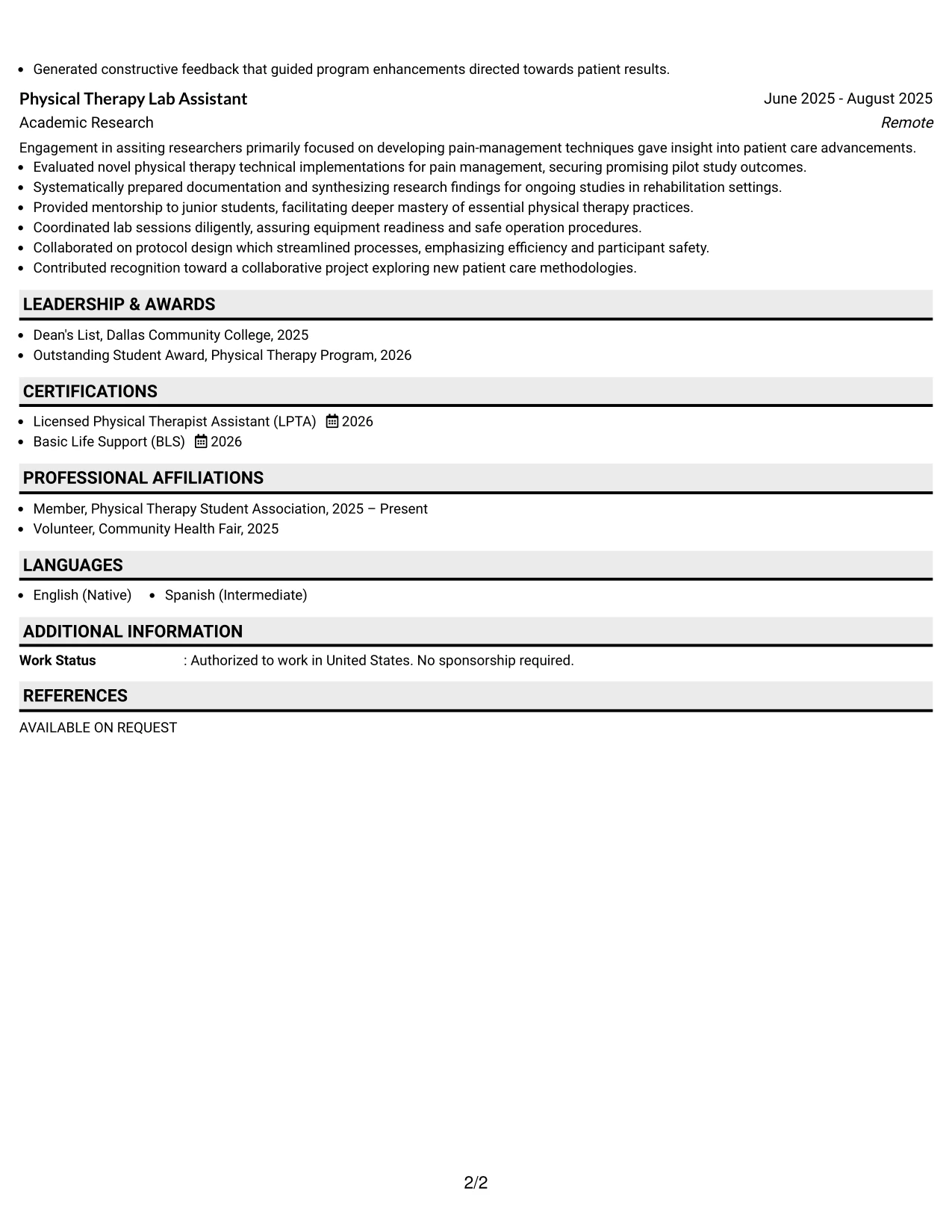 Resume Example Page 2