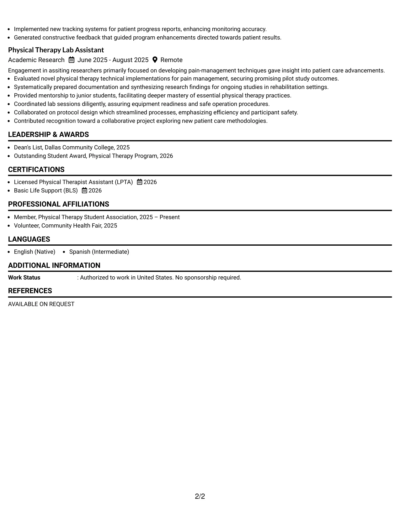 Resume Example Page 2