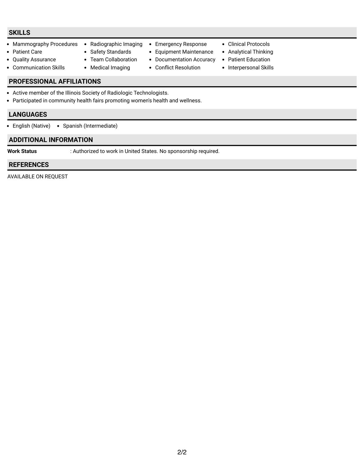Resume Example Page 2