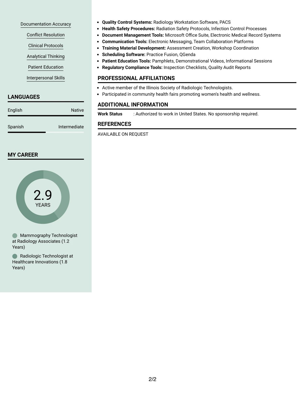 Resume Example Page 2