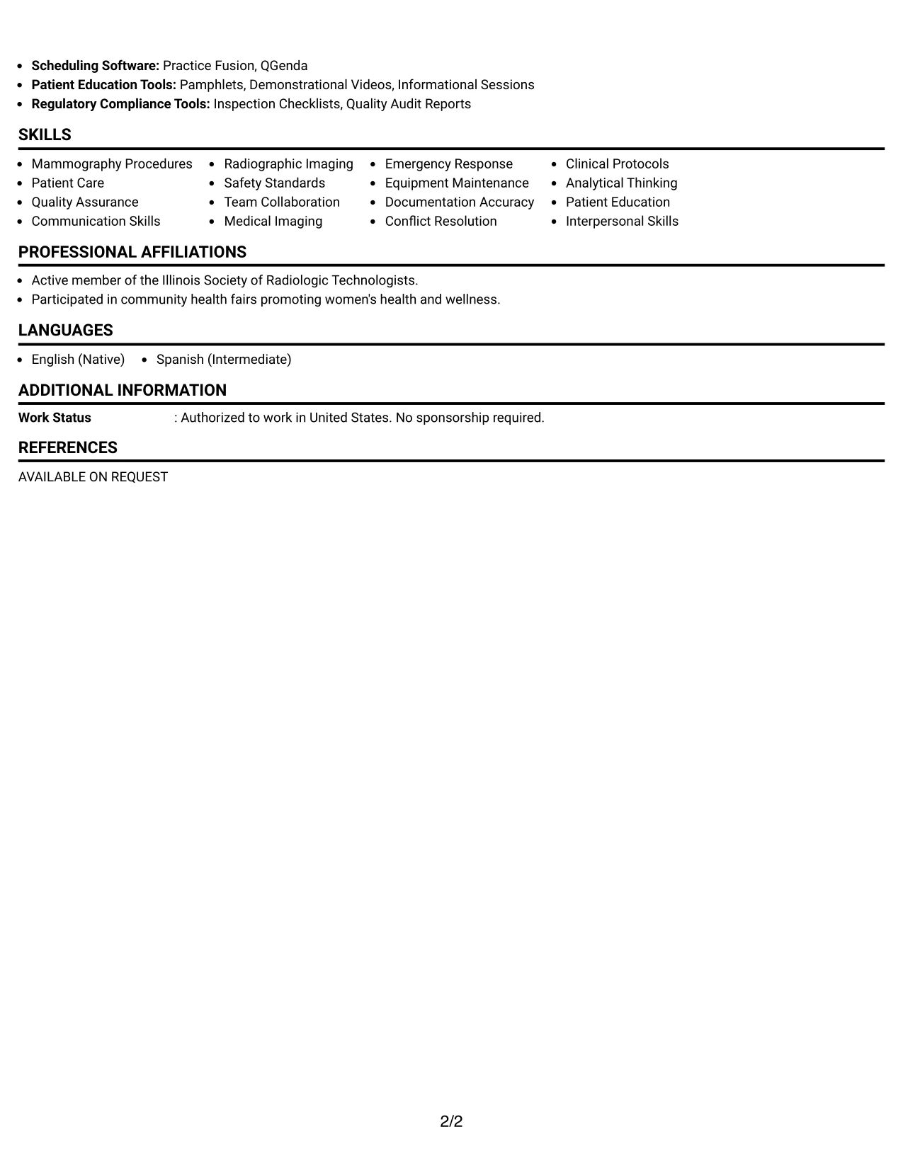 Resume Example Page 2