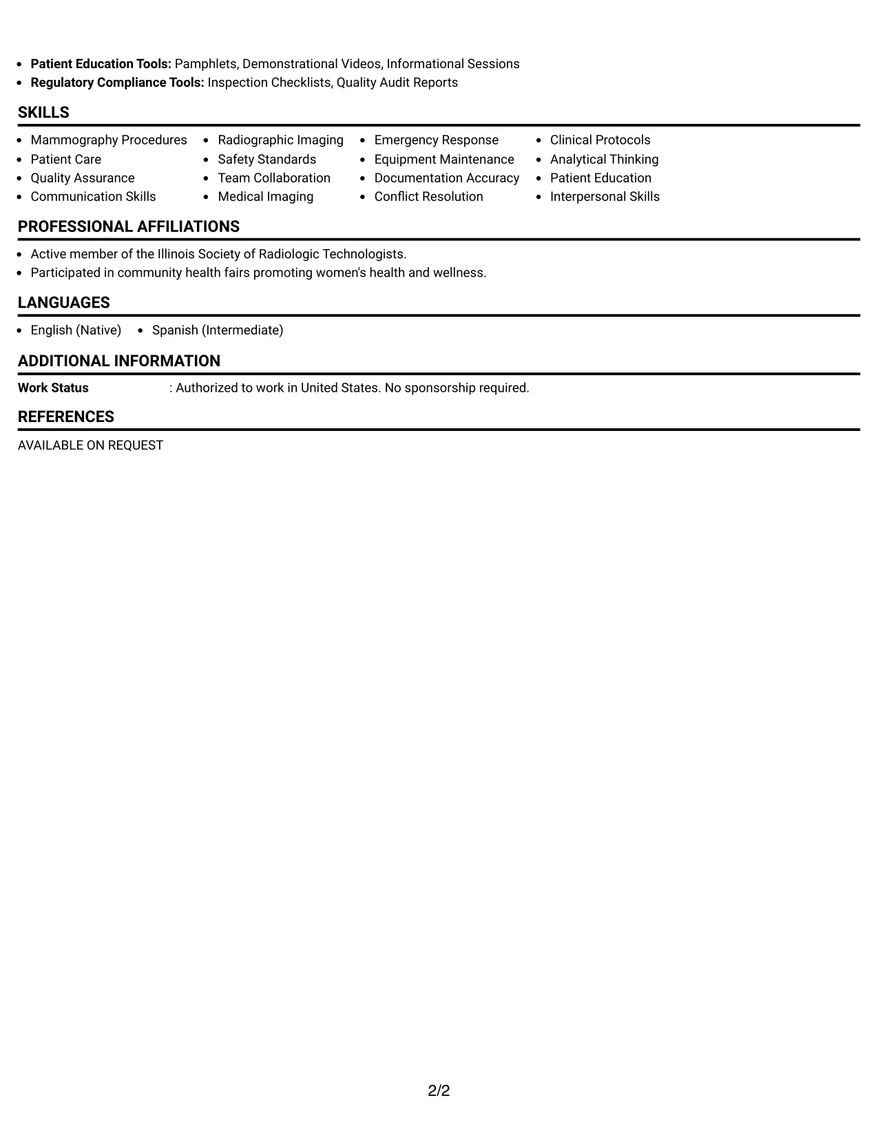 Resume Example Page 2