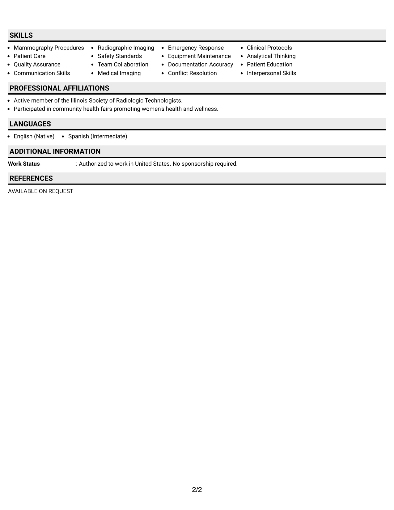 Resume Example Page 2