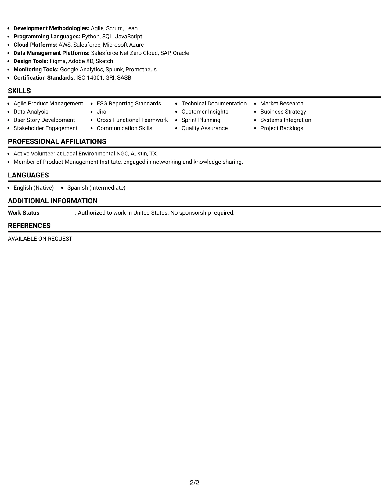Resume Example Page 2