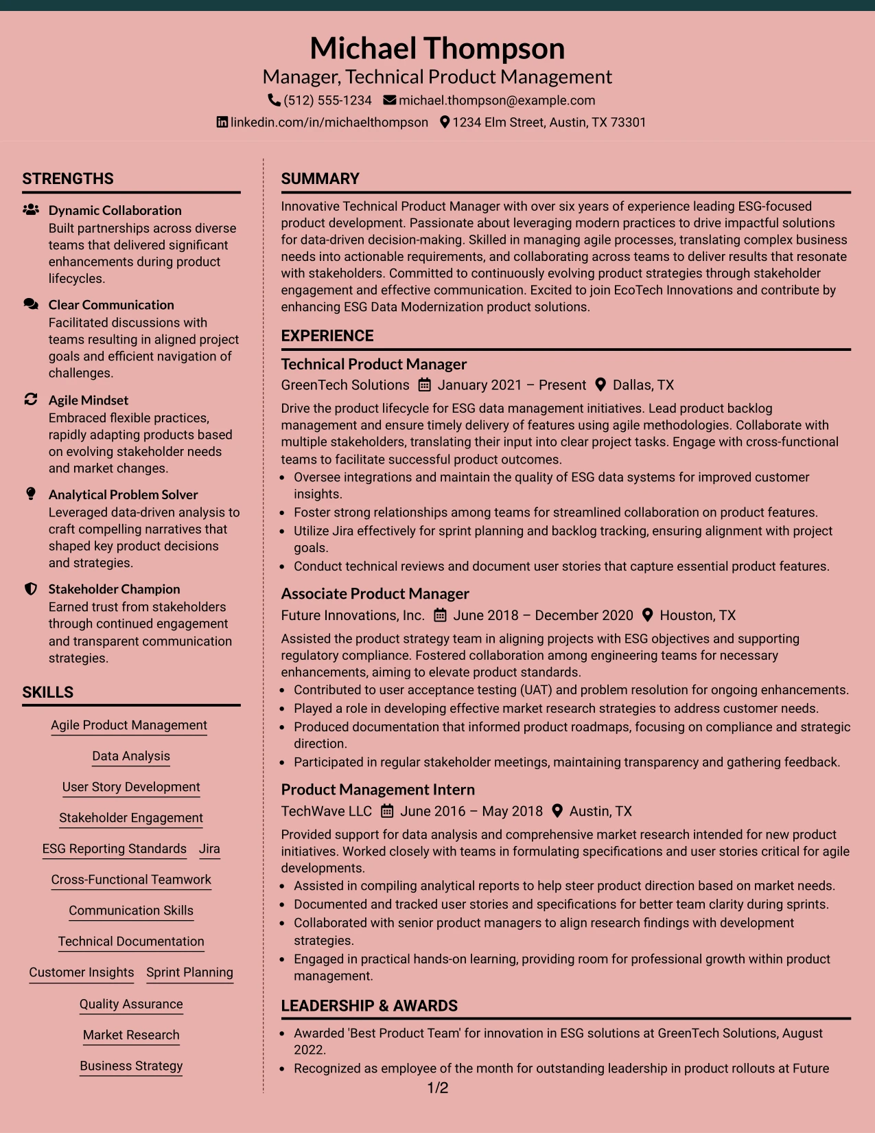 Resume Example Page 1