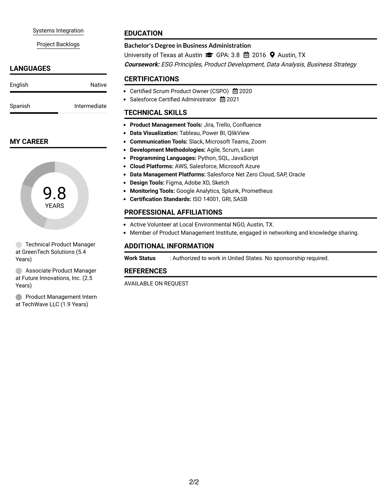 Resume Example Page 2