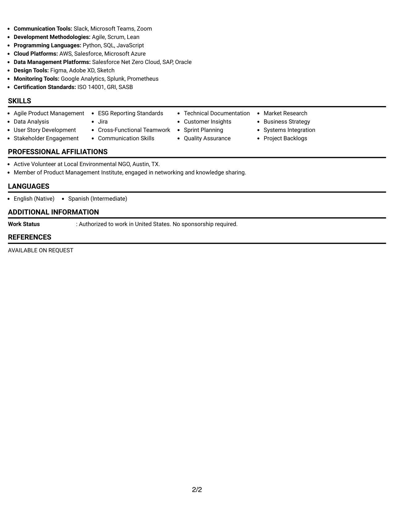 Resume Example Page 2