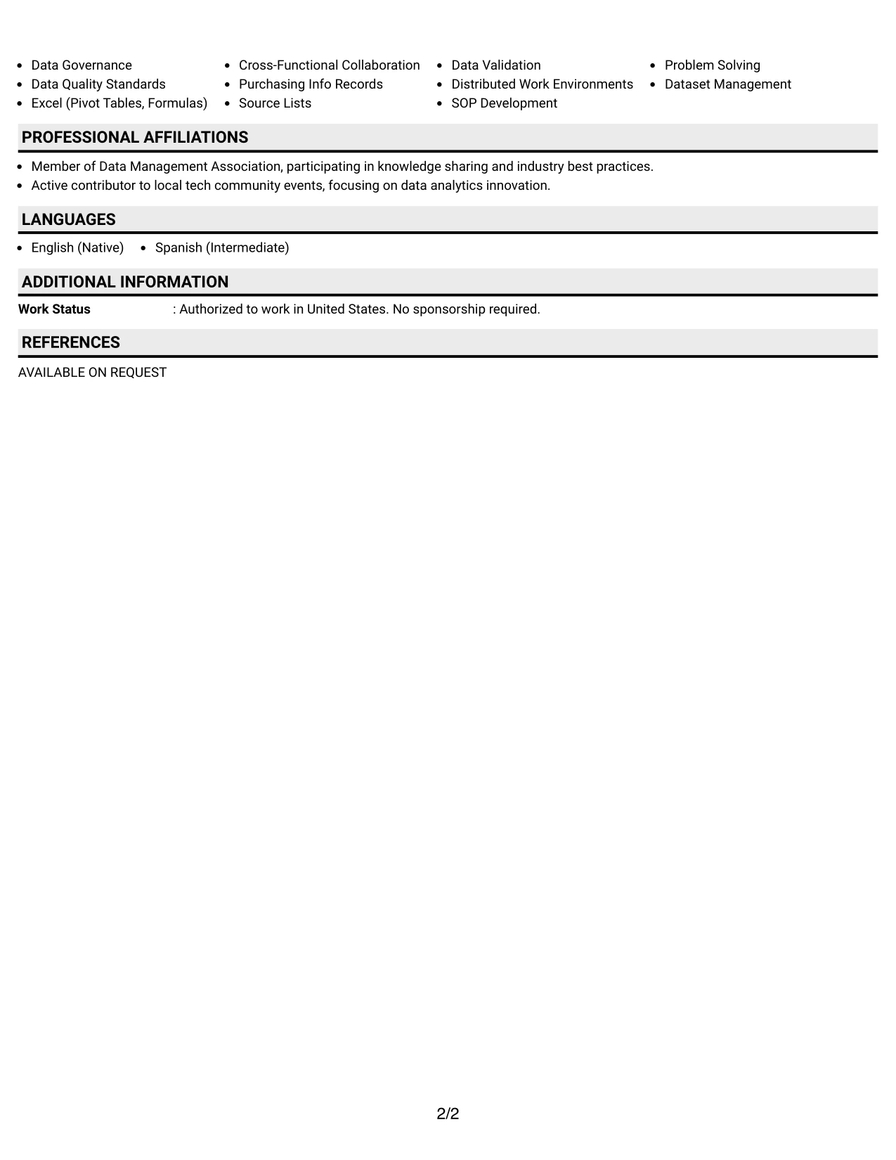 Resume Example Page 2