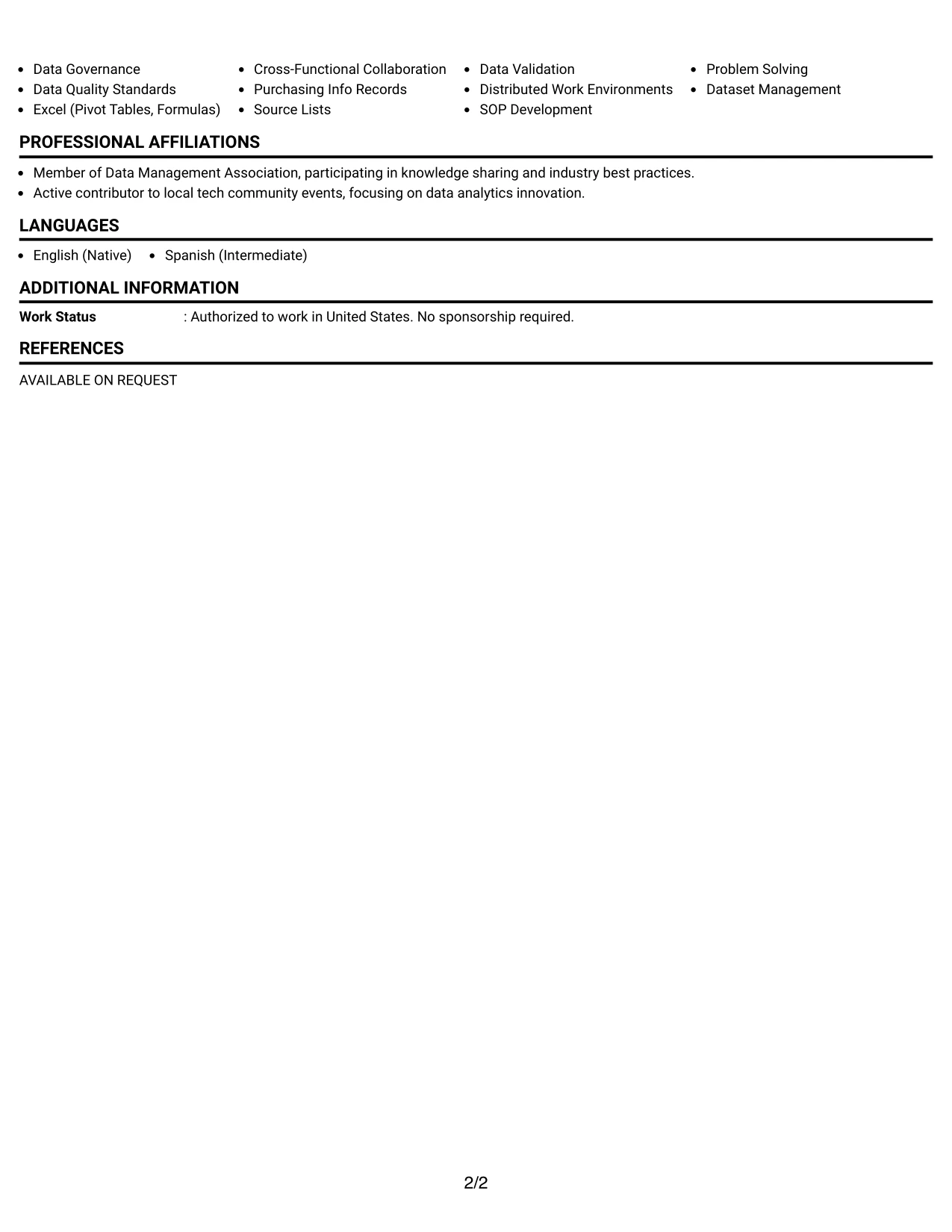 Resume Example Page 2