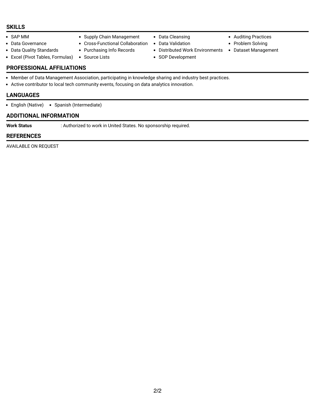 Resume Example Page 2