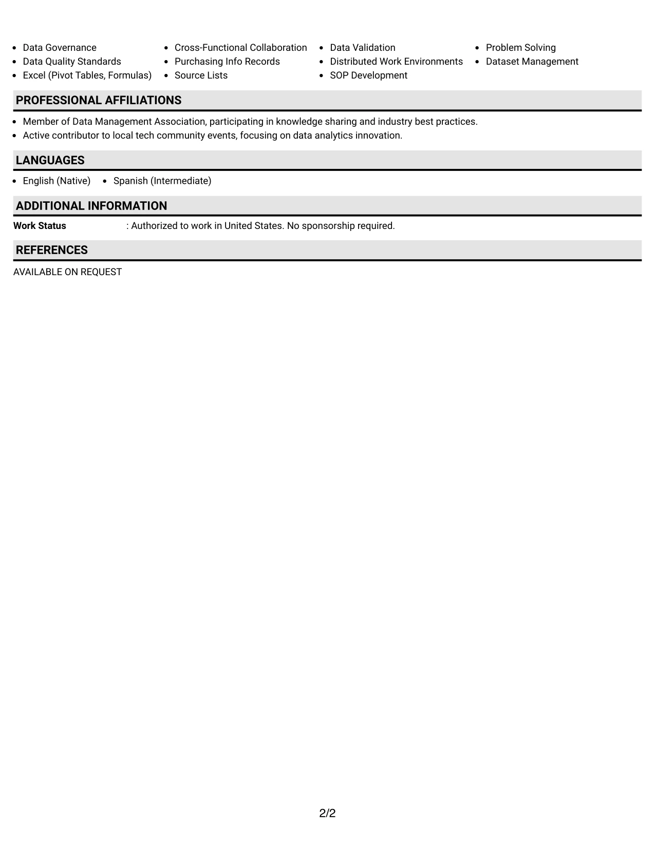 Resume Example Page 2
