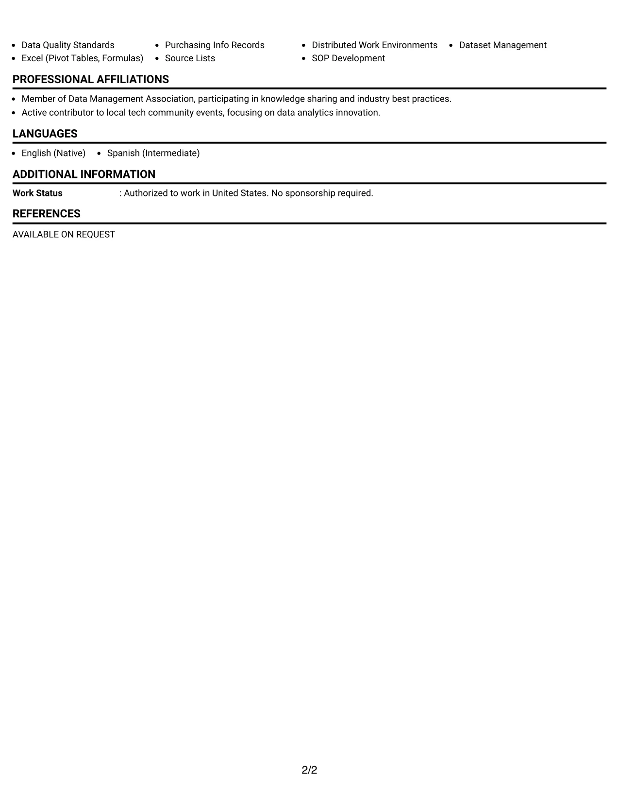 Resume Example Page 2
