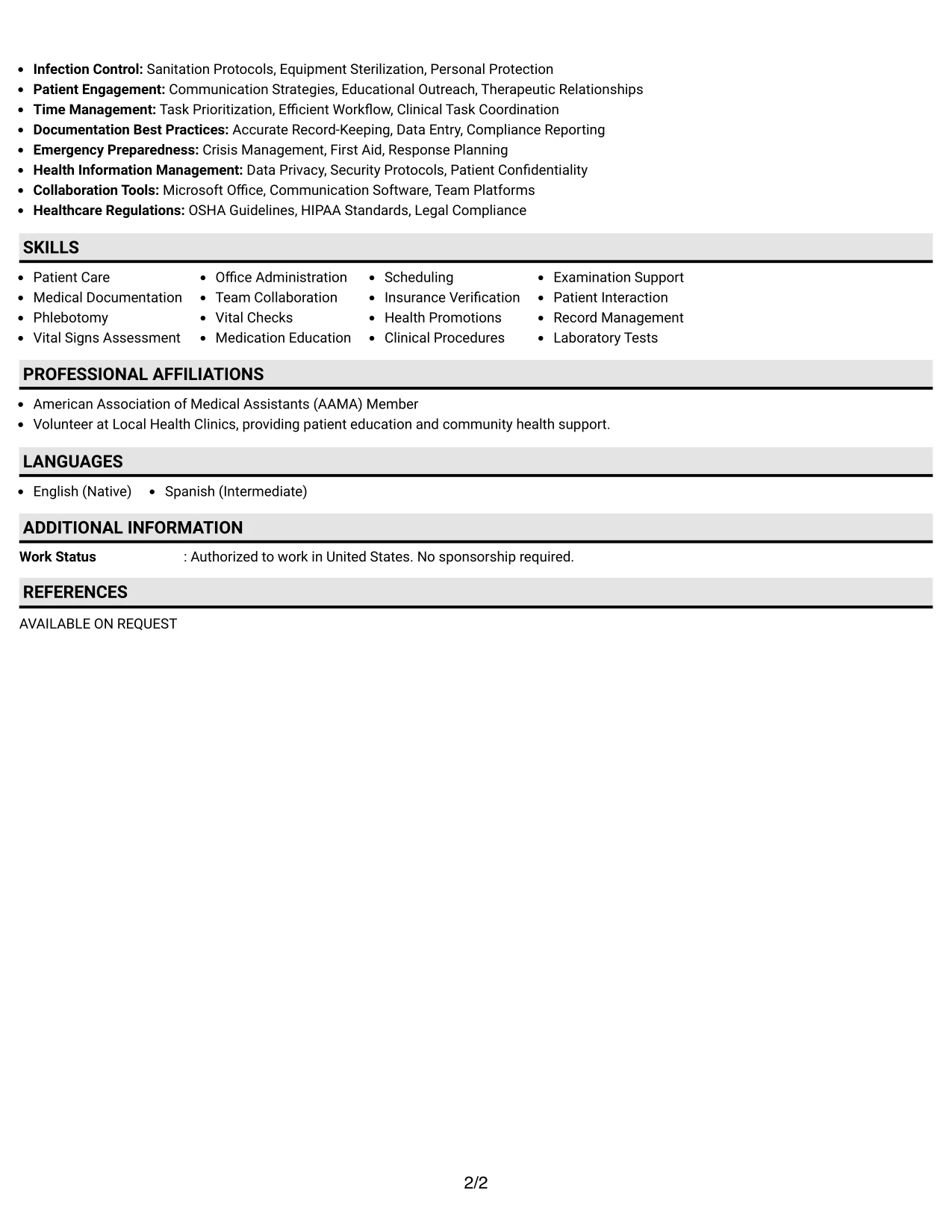 Resume Example Page 2