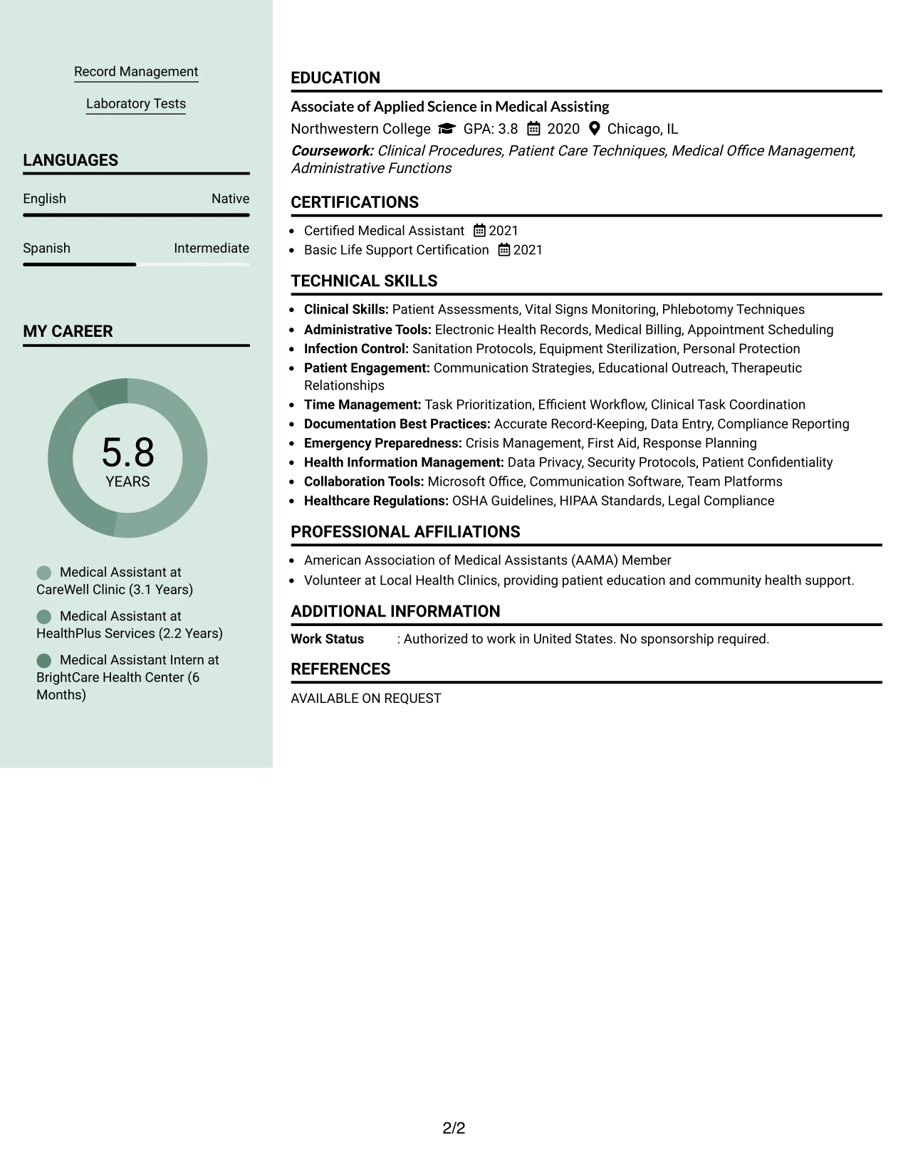 Resume Example Page 2