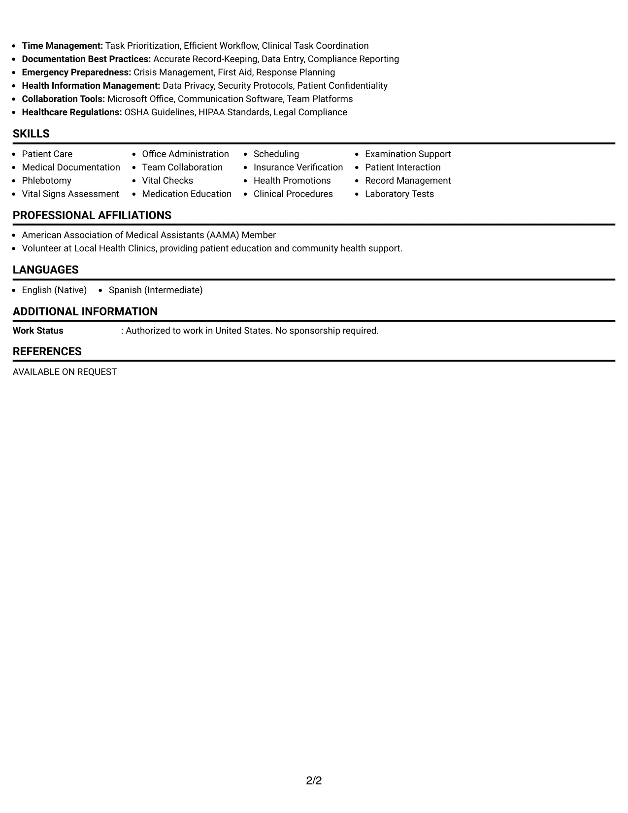 Resume Example Page 2