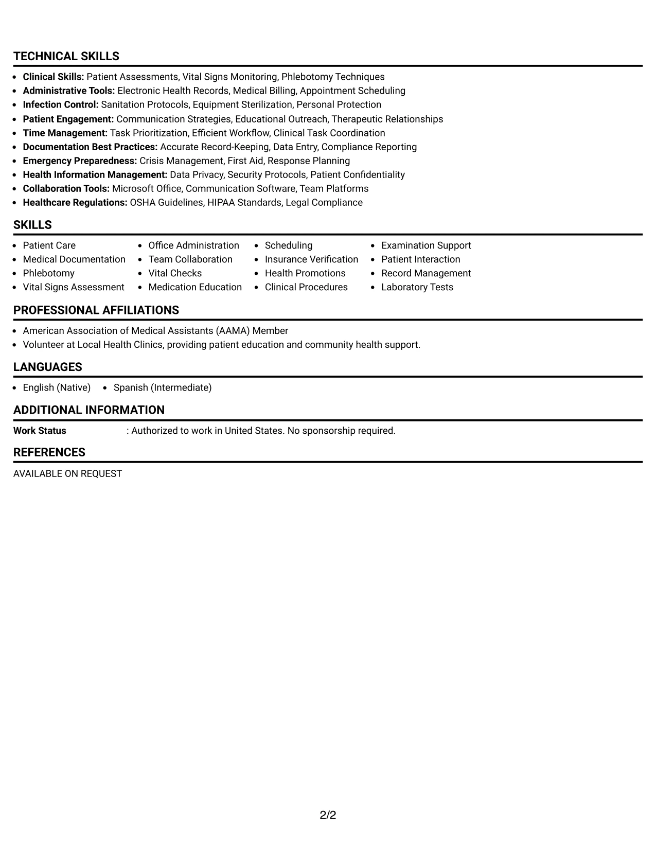 Resume Example Page 2