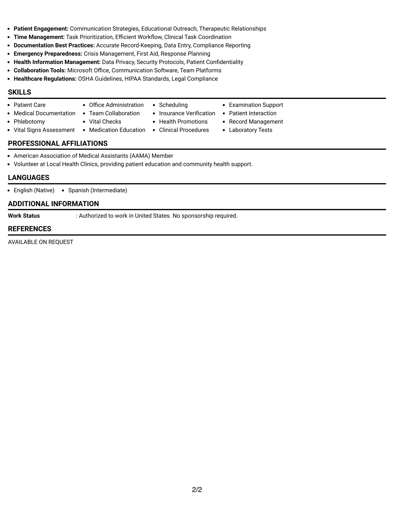 Resume Example Page 2