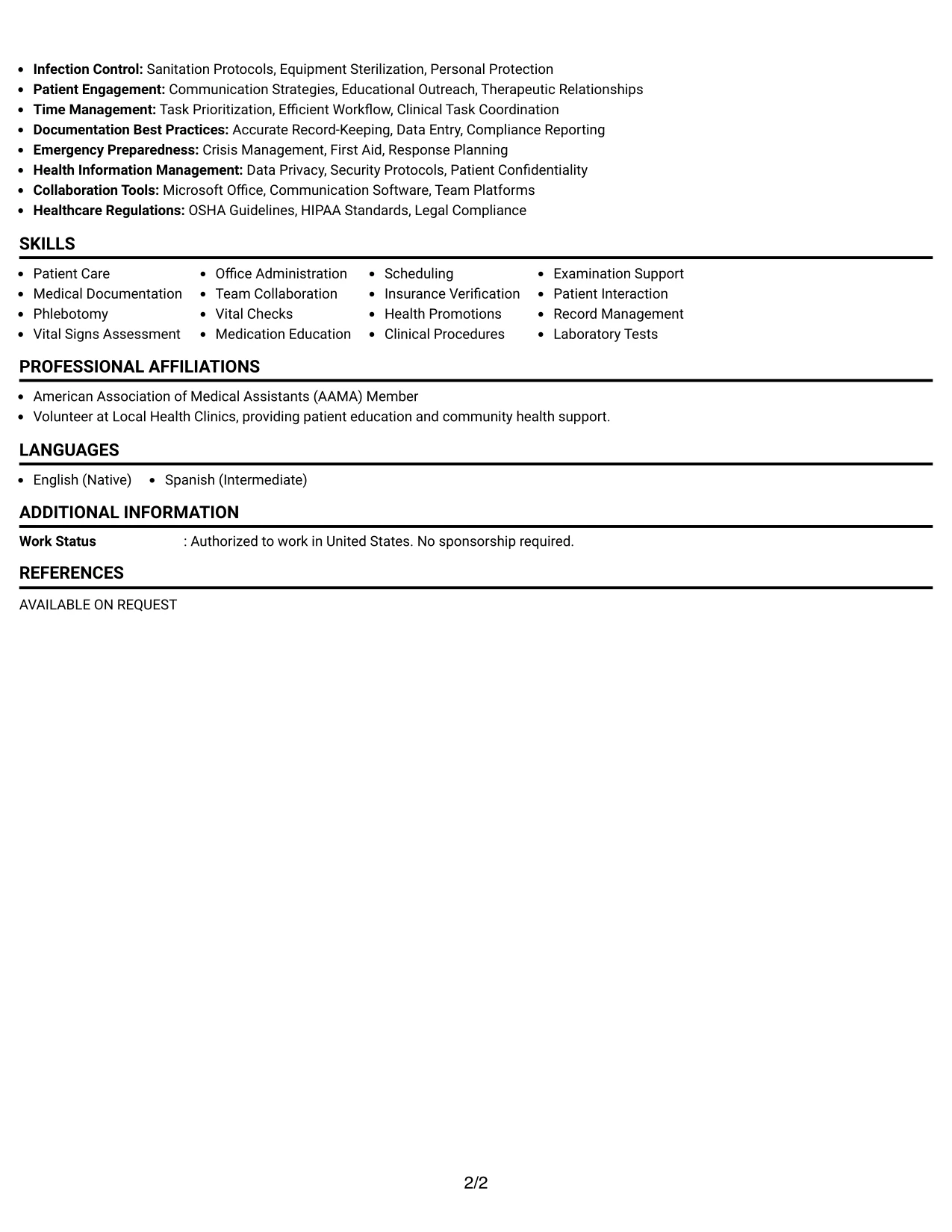 Resume Example Page 2