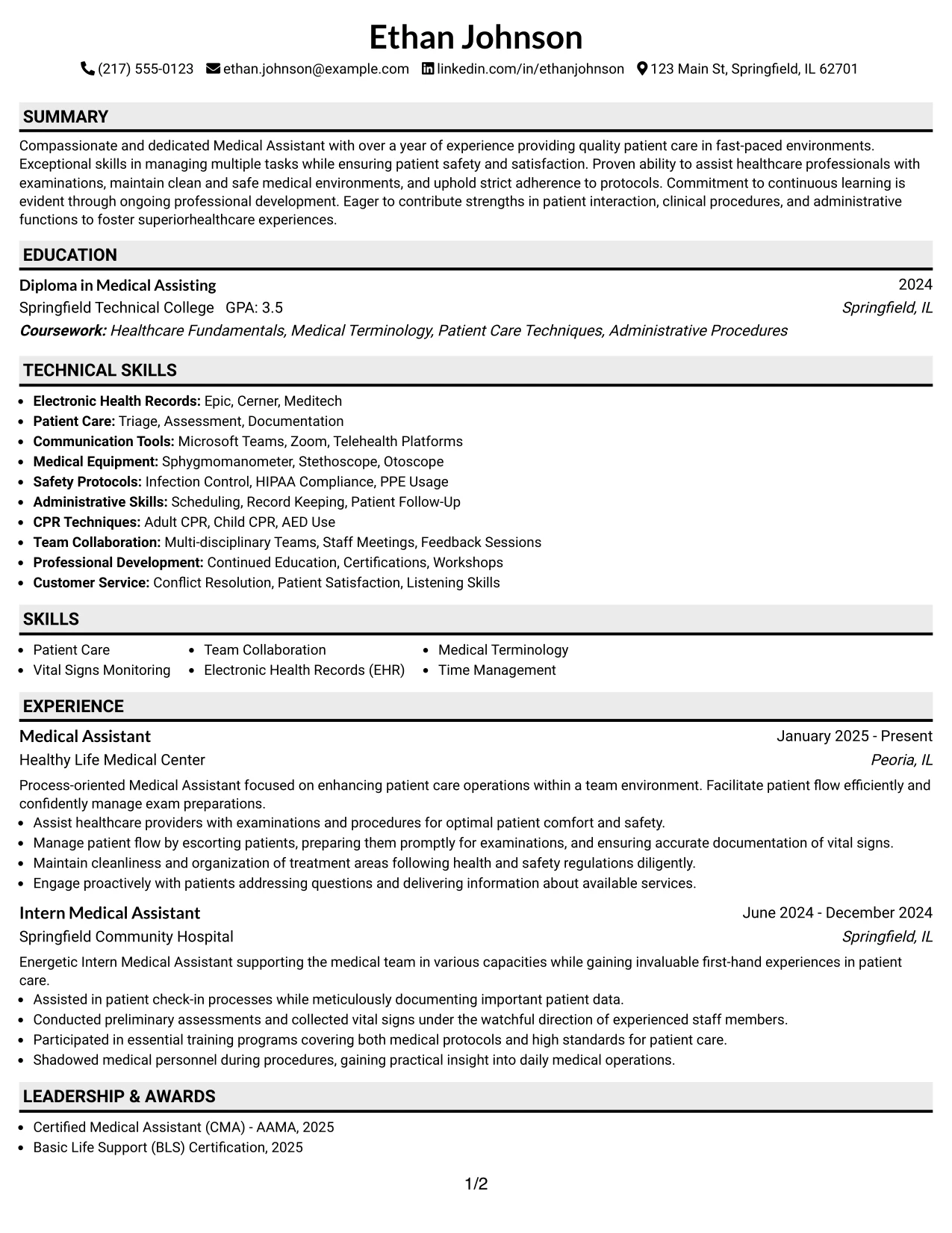 Resume Example Page 1