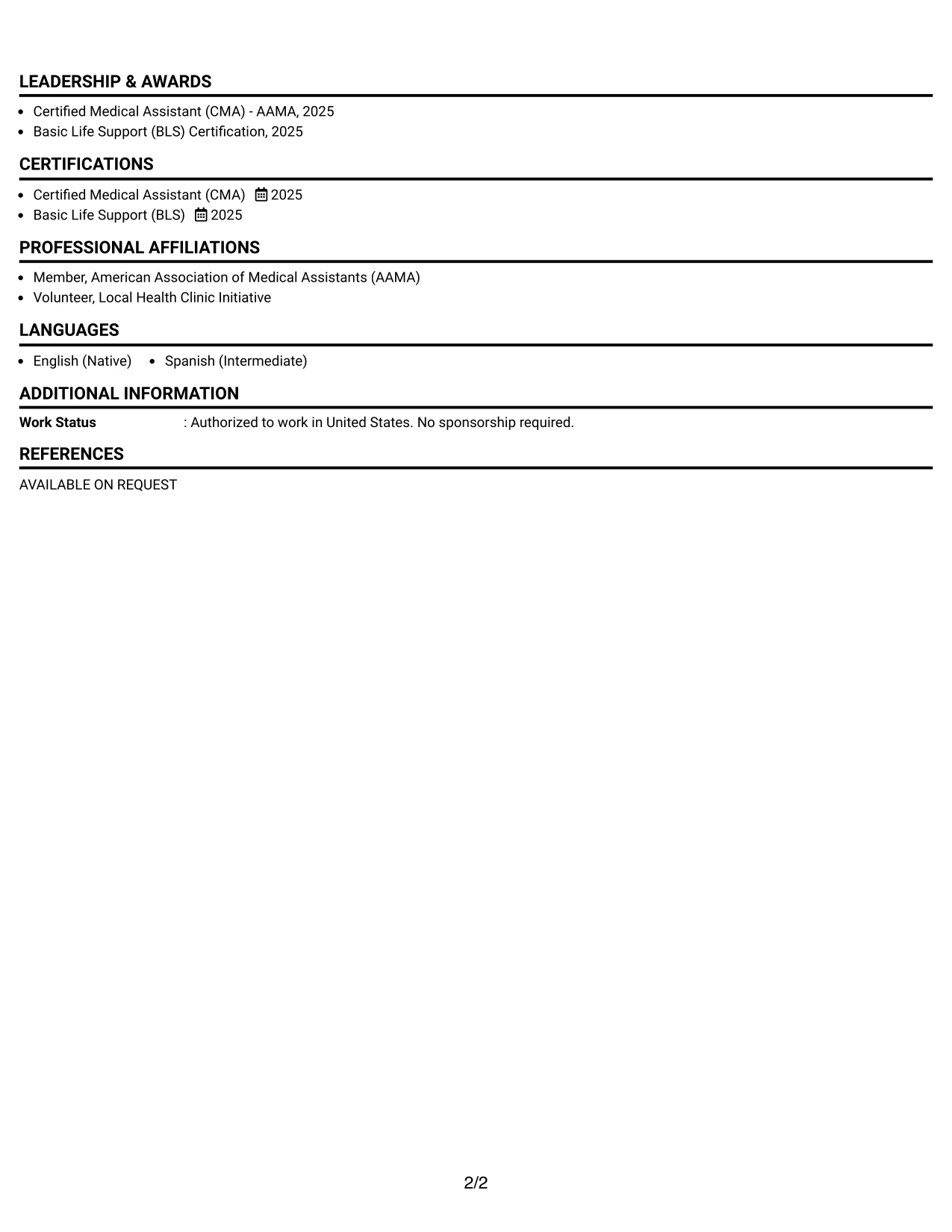 Resume Example Page 2