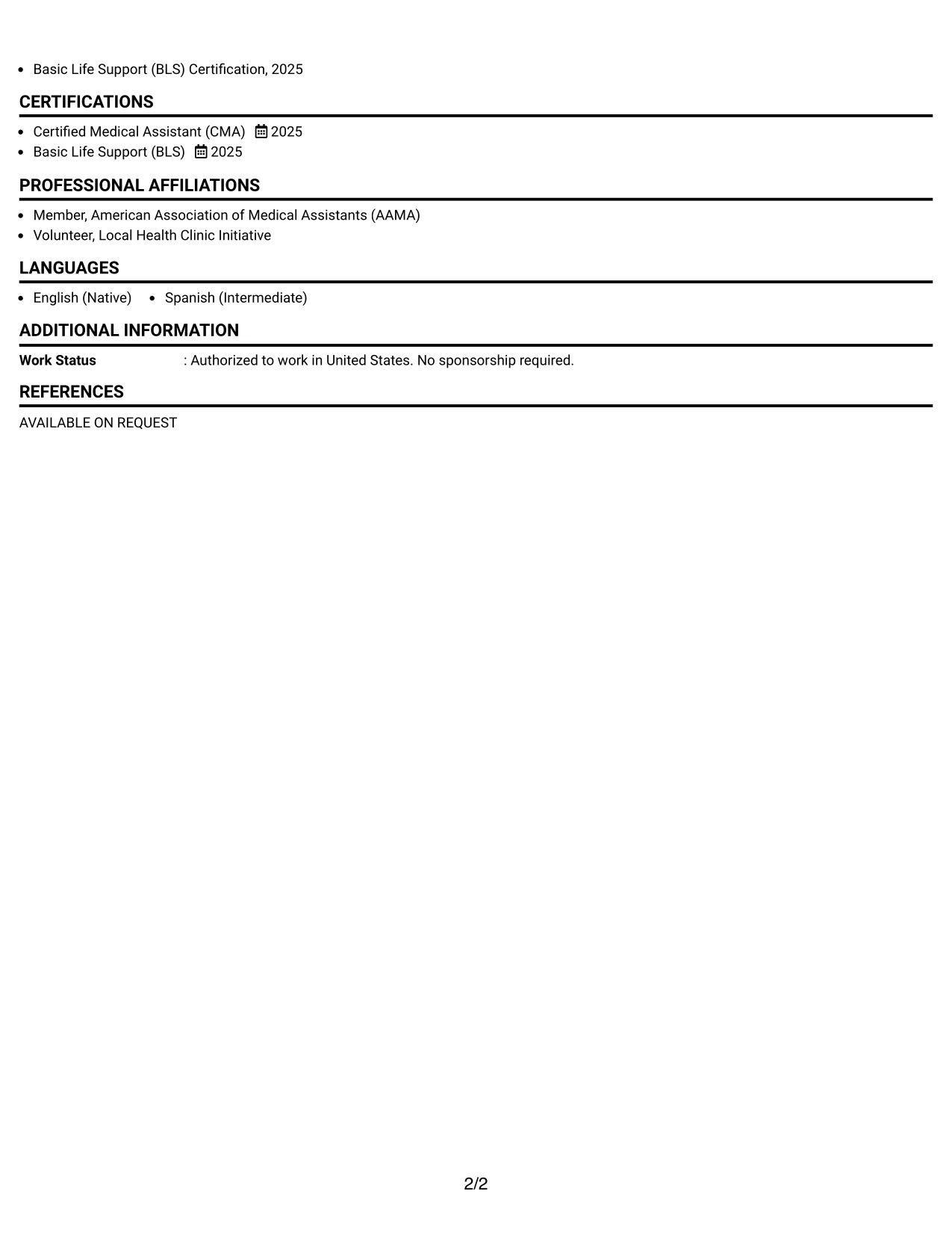 Resume Example Page 2