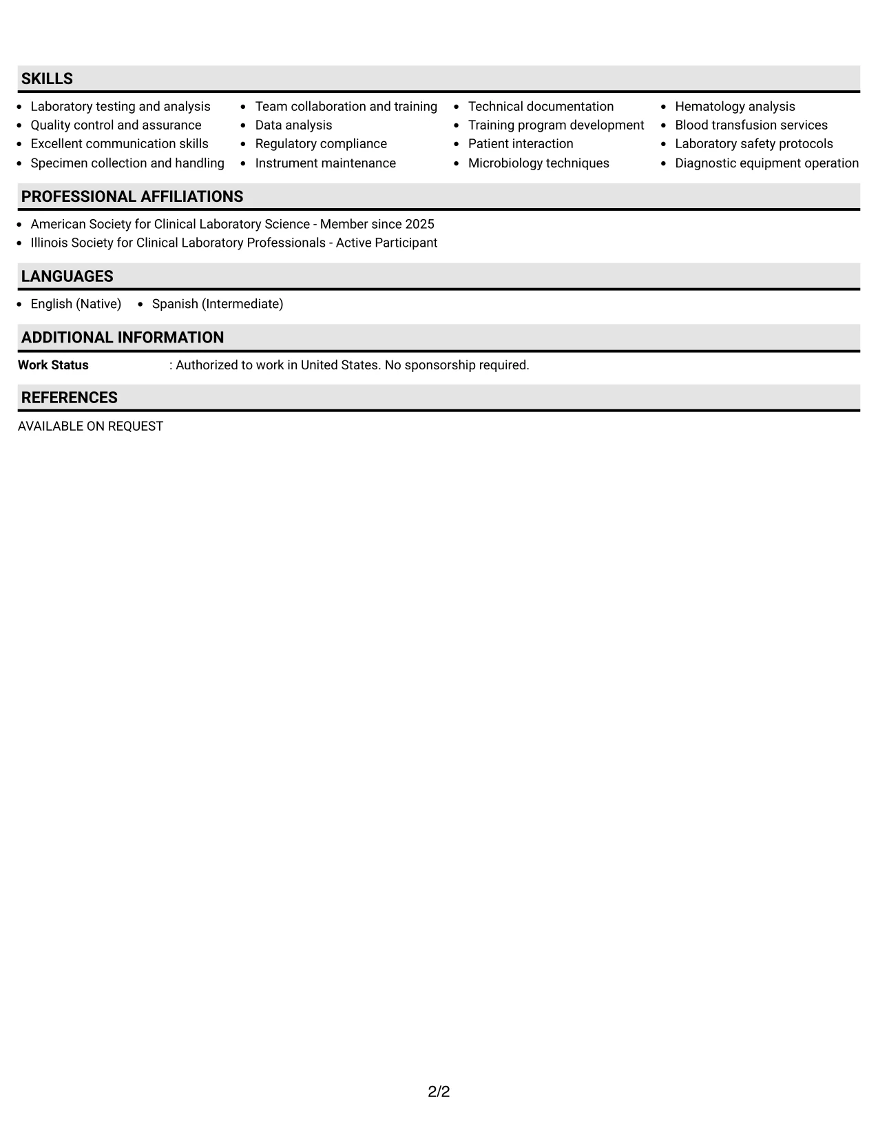 Resume Example Page 2