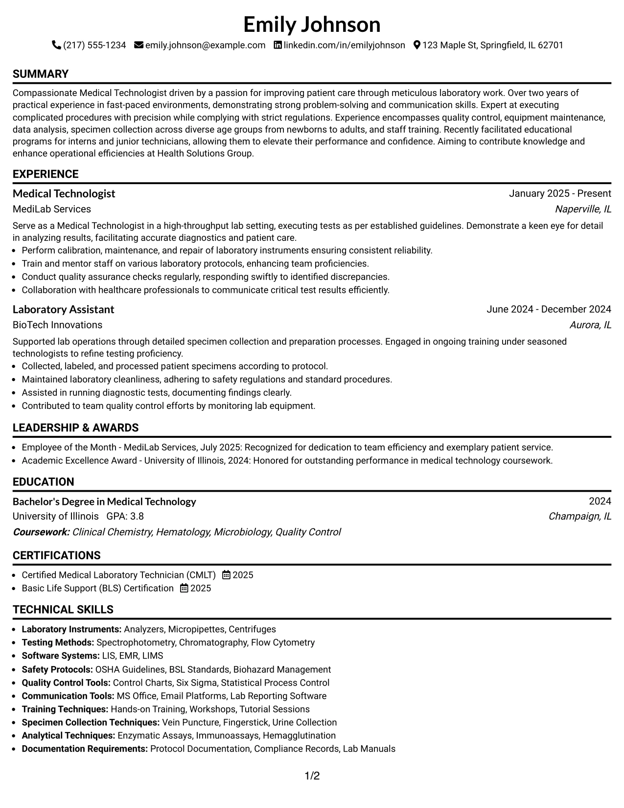 Resume Example Page 1