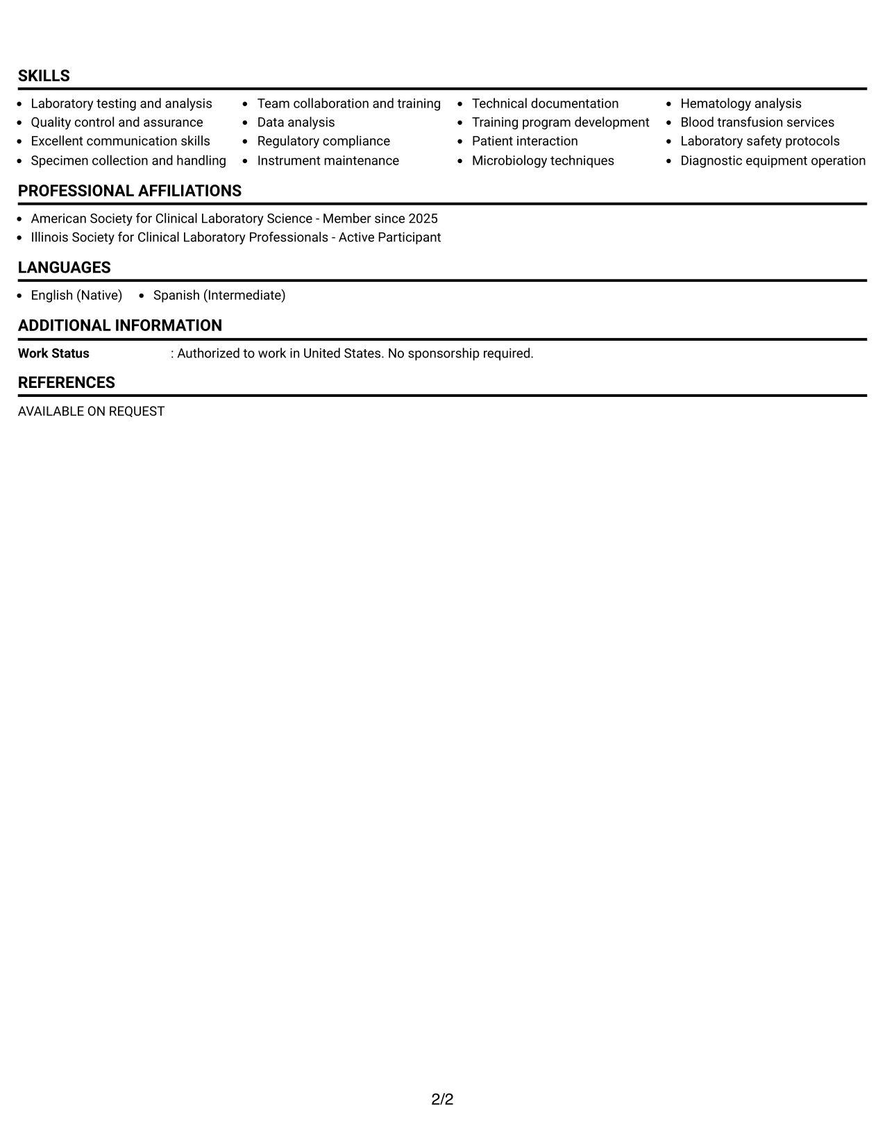 Resume Example Page 2