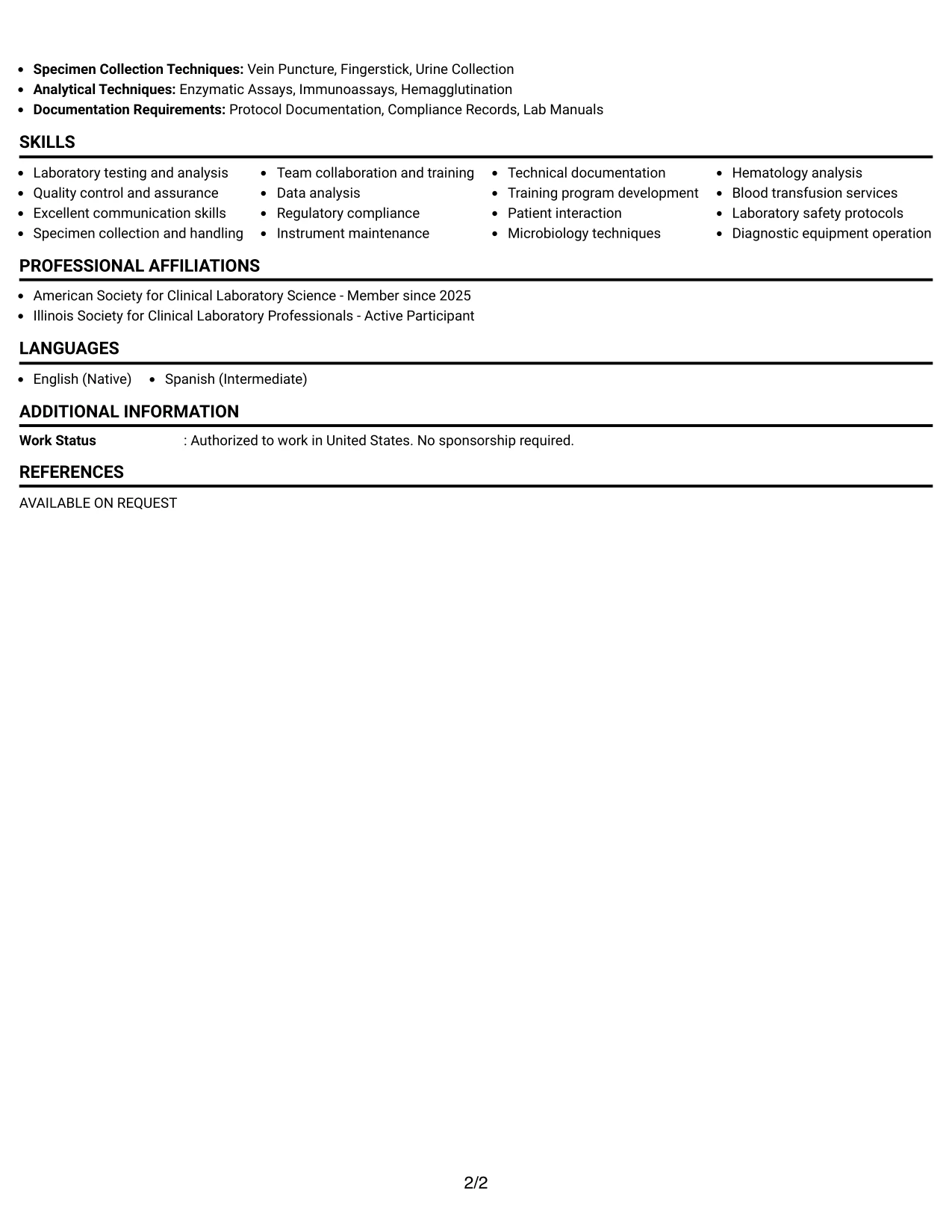 Resume Example Page 2