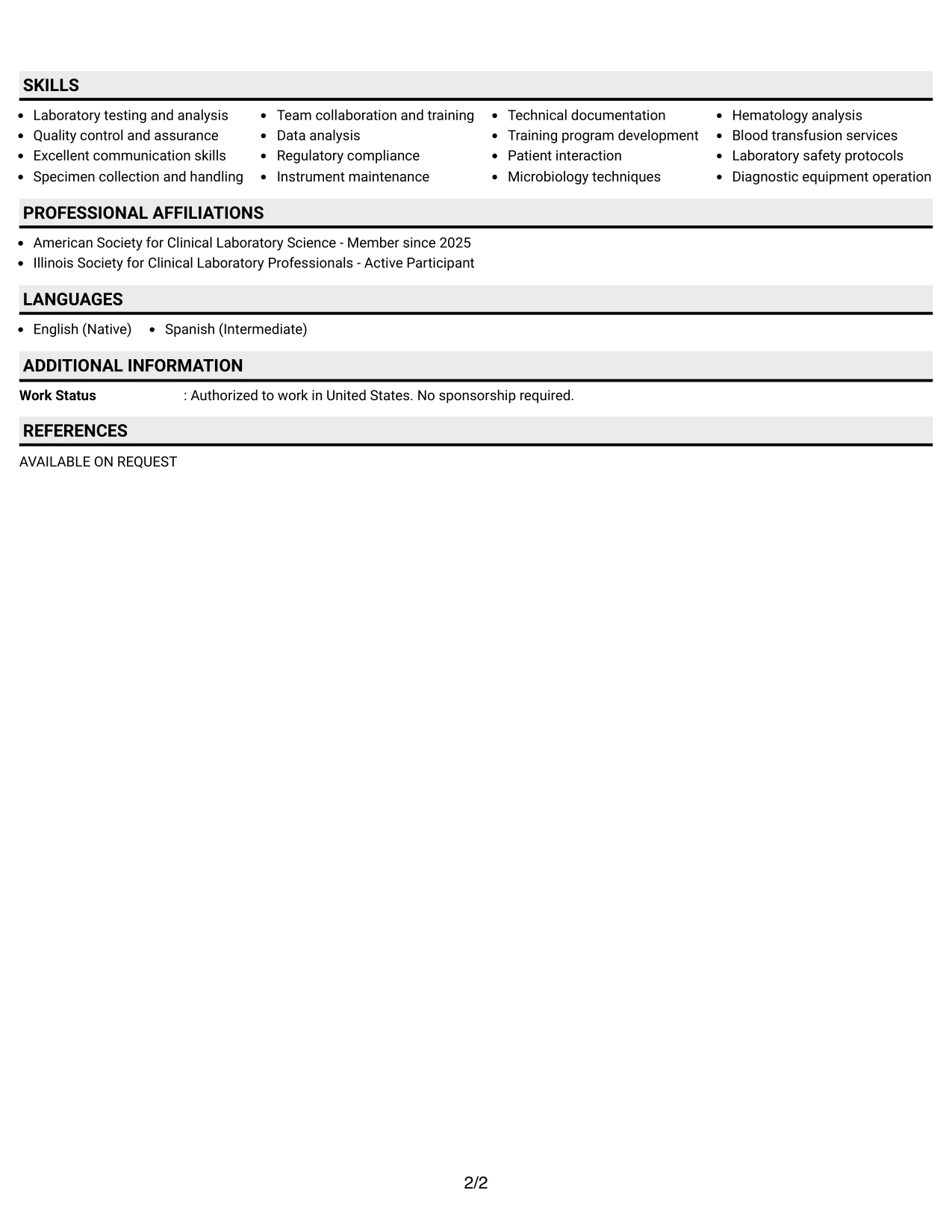 Resume Example Page 2