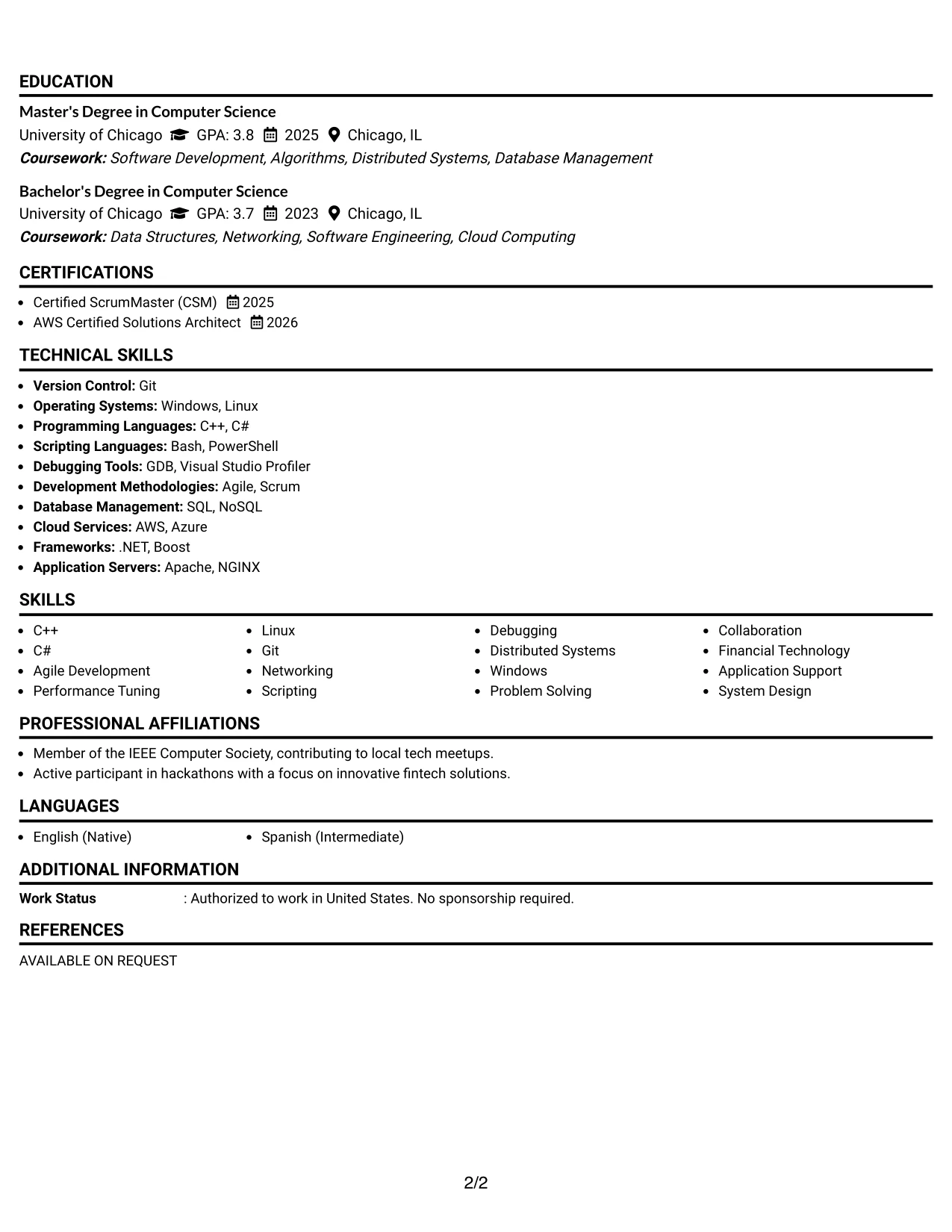 Resume Example Page 2